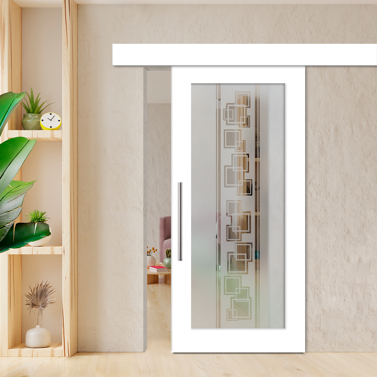  1 Lite Sliding Barn Door with Glass Insert (Fascia Cover Hardware  - Semi Private)