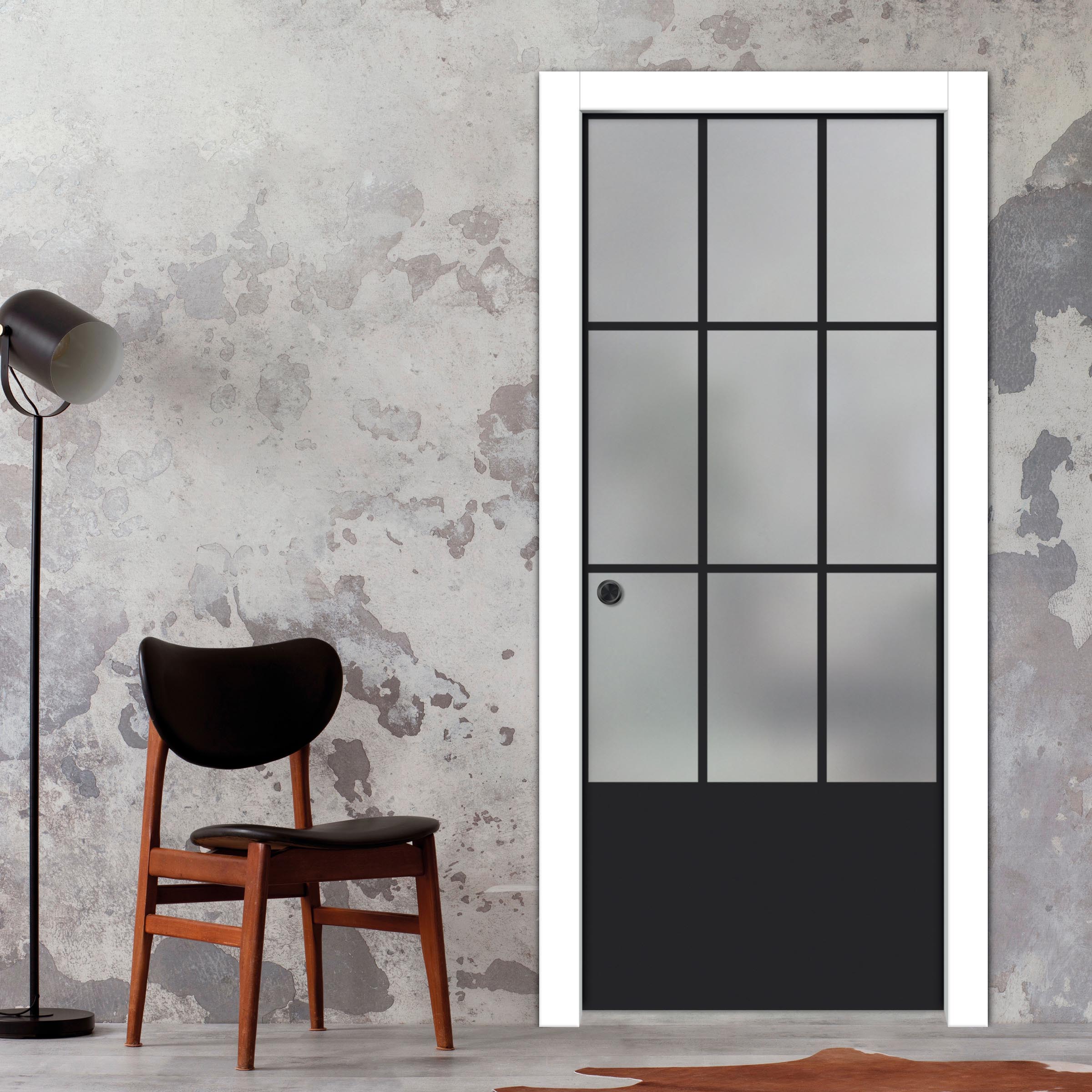 Frameless Glass Sliding Pocket Door Industrial Style PSGDIS-4269