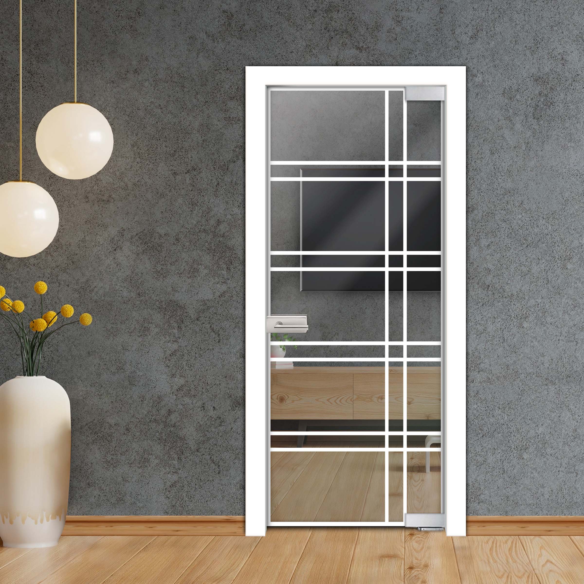 Frameless Industrial Pivot Glass Door (Black Hardware Complete Kit) PGLF-4146