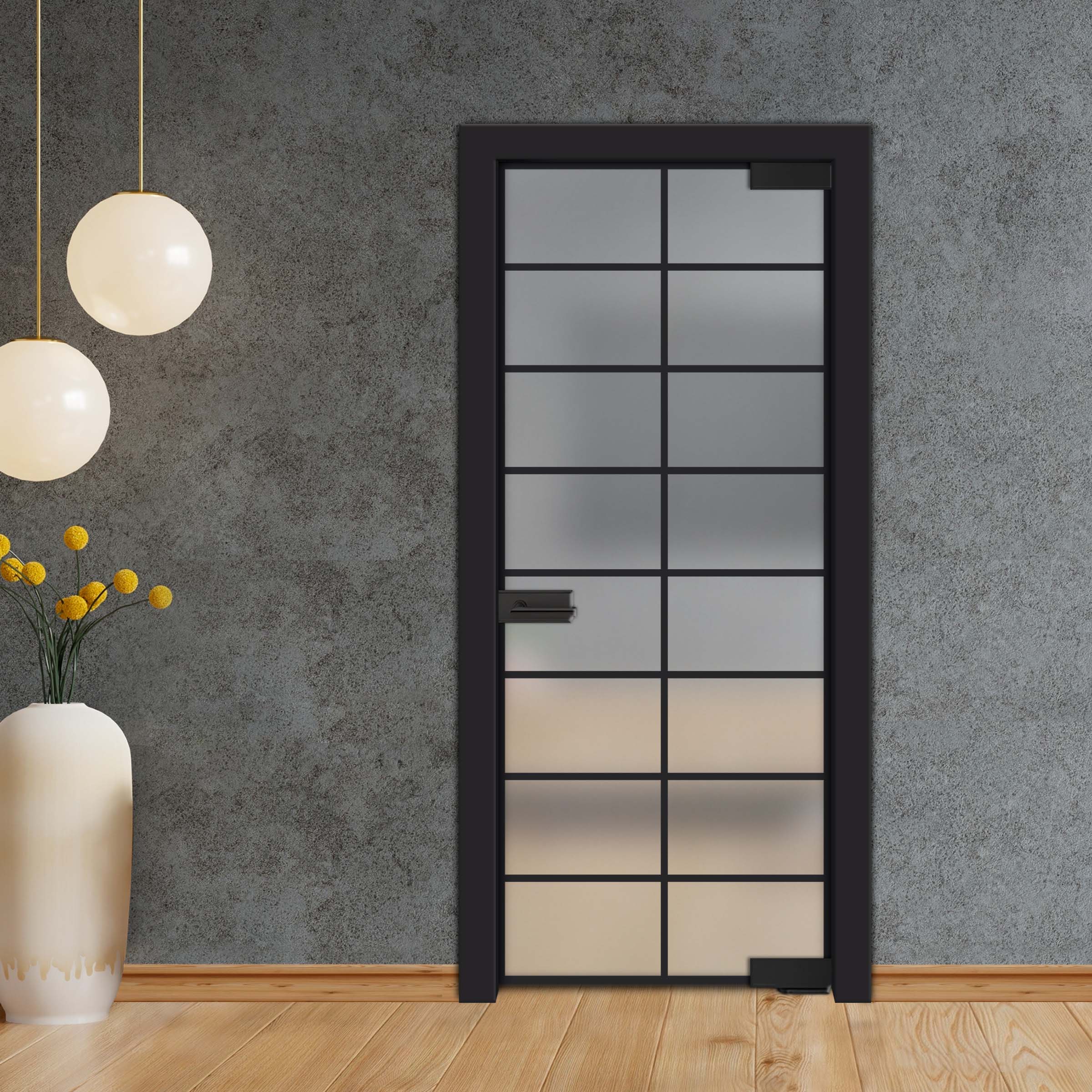 Frameless Industrial Pivot Glass Door (Black Hardware Complete Kit) PGLF-4134