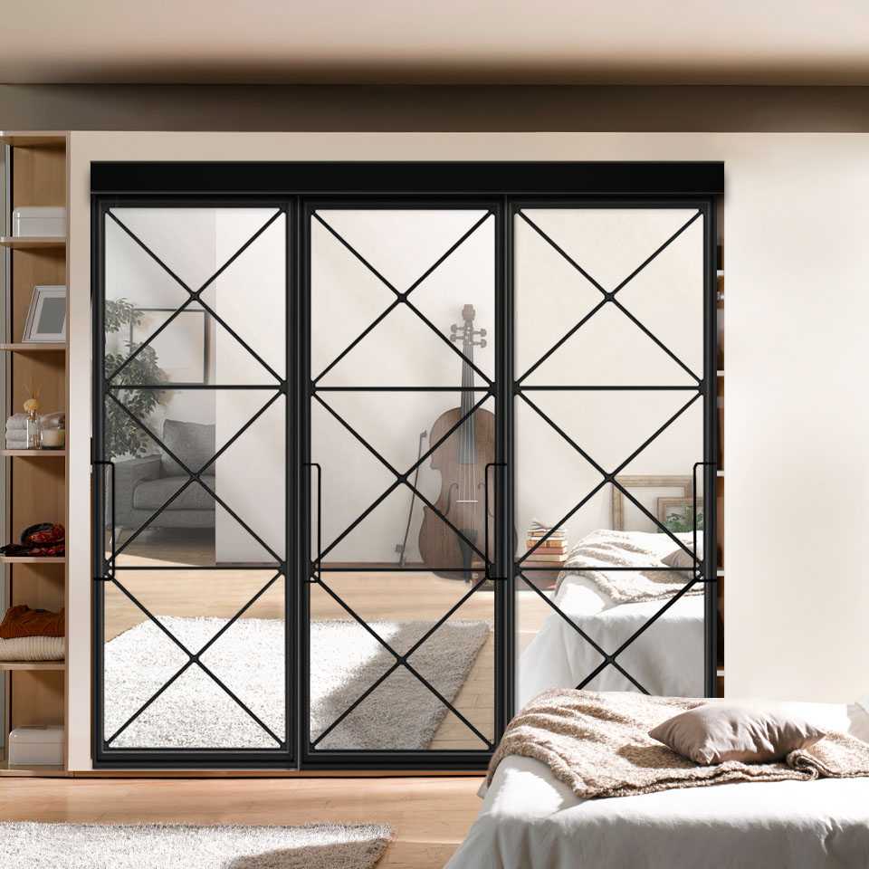 Iron / Metal Frame Mirror Bypass Closet Door with Hardware Kit 3 Leaf 3MGC - 8983