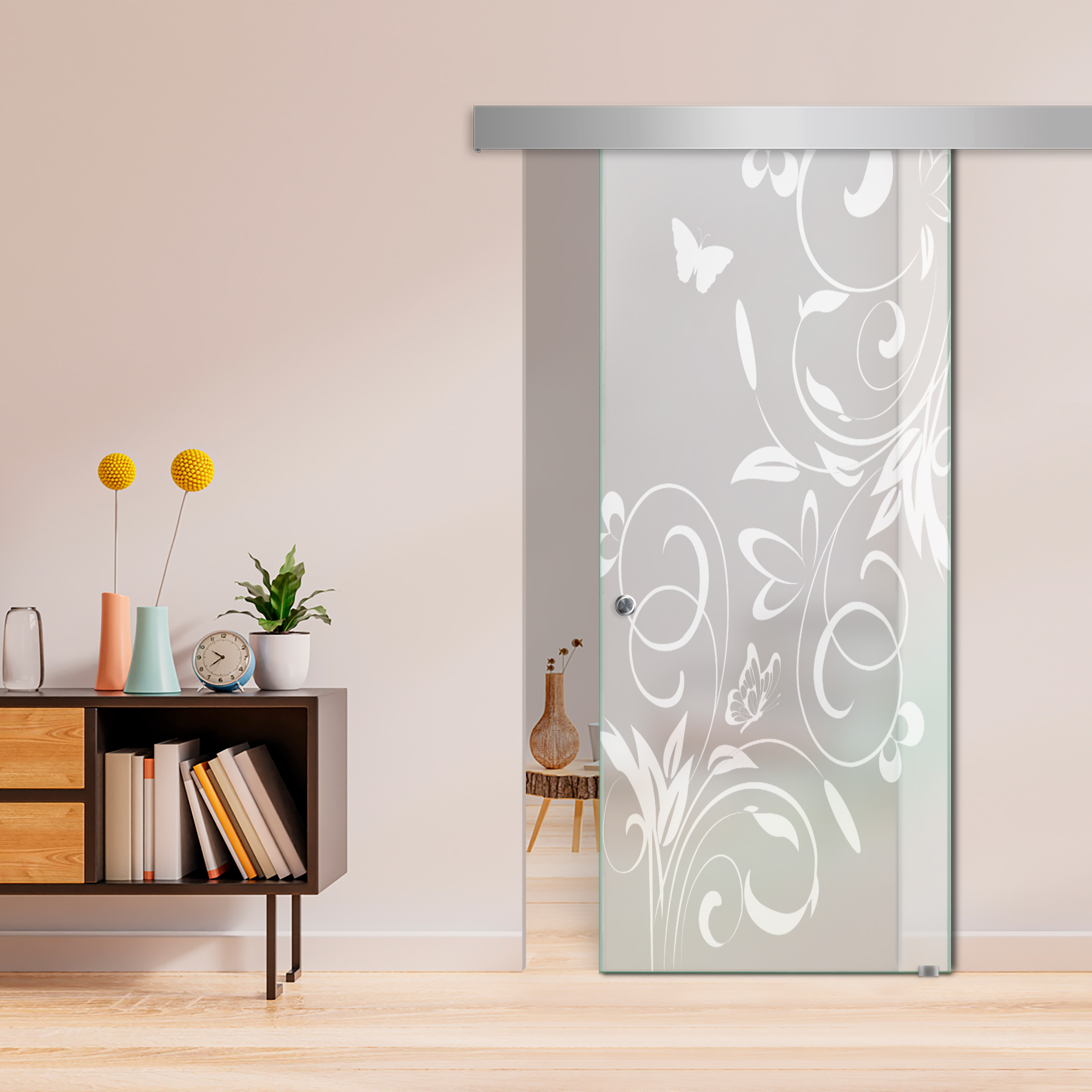 Sliding Glass Barn Door ALU100 (Full Private) Recessed Grip