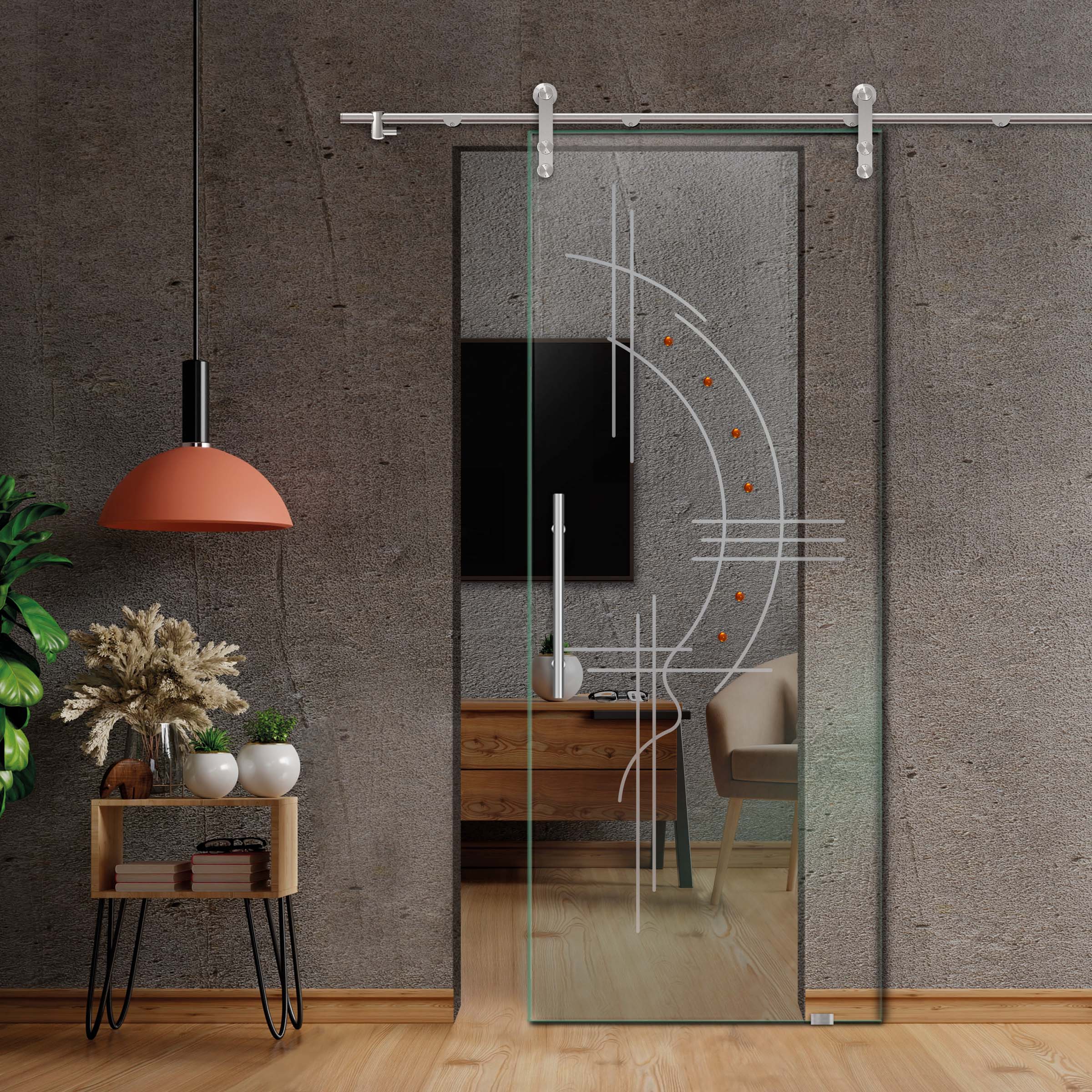 Sliding Glass Barn Door (Non-private) + Faceted Stones