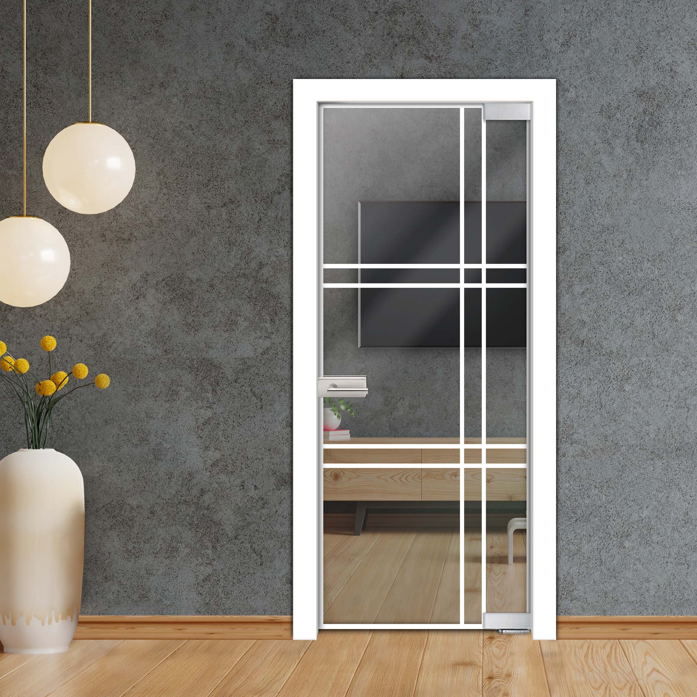 Frameless Industrial Pivot Glass Door (Black Hardware Complete Kit) PGLF-4147