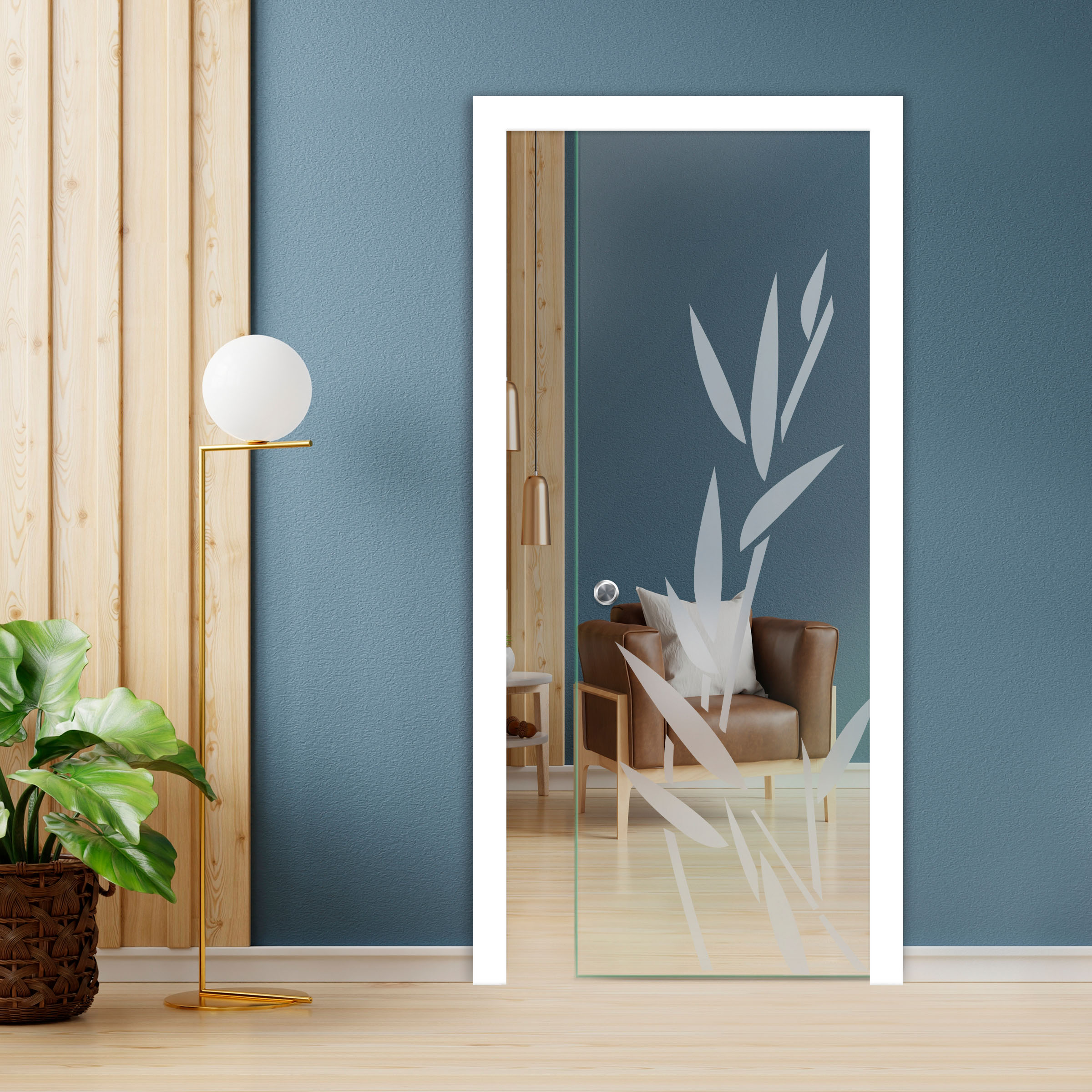 Pocket Glass Barn Door (Model PSGD-0042 Full-Private) With Recessed Grip