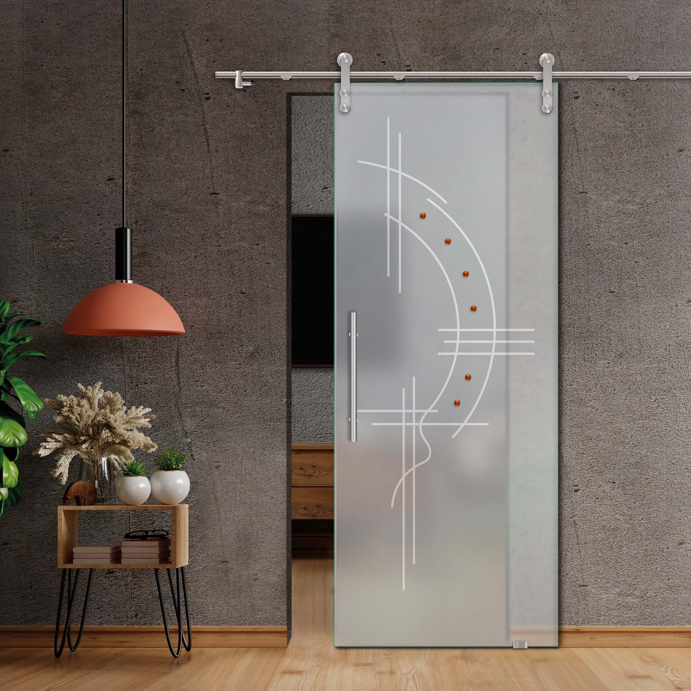 Sliding Glass Barn Door (Full-private) + Faceted Stones