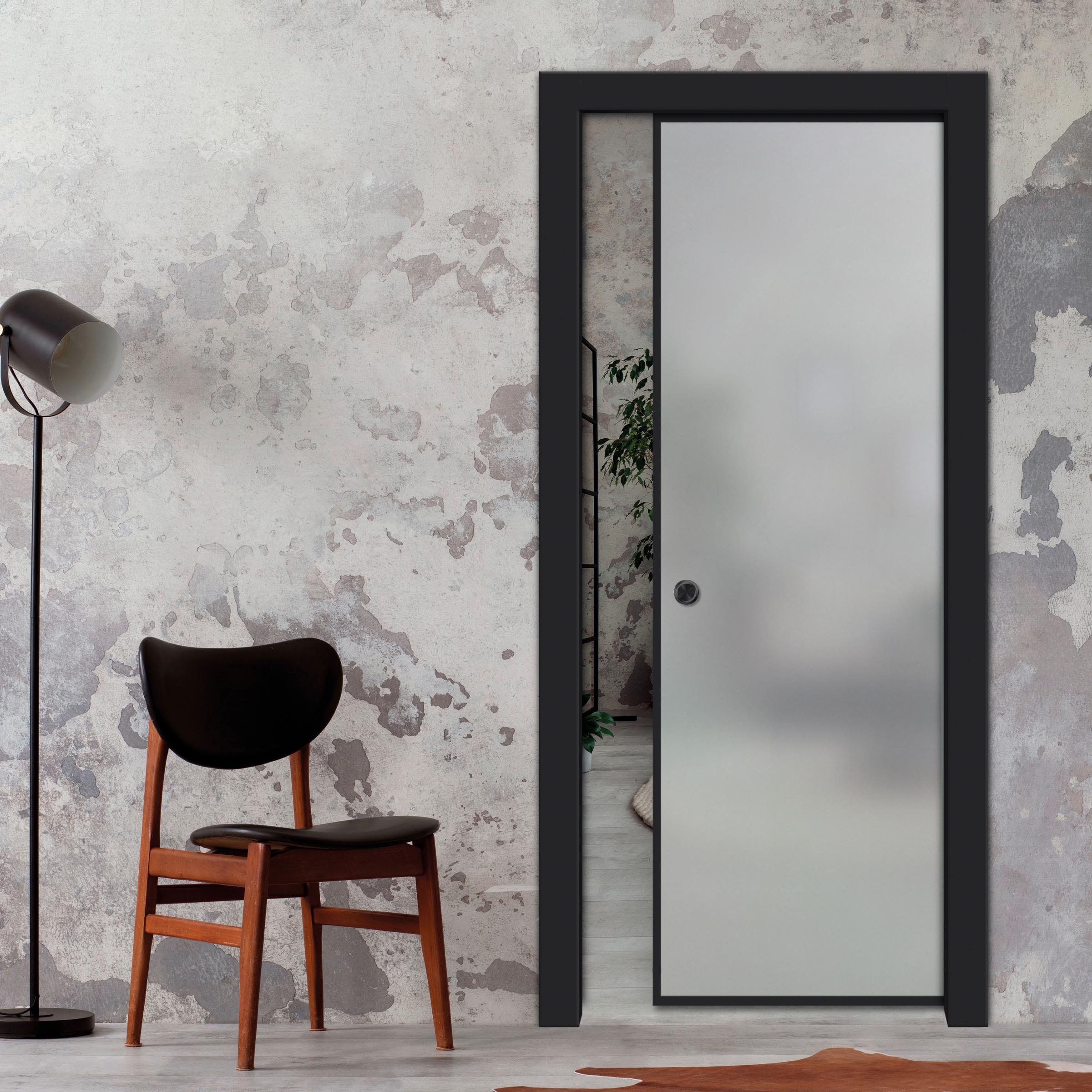 Frameless Glass Sliding Pocket Door Industrial Style PSGDIS-5366