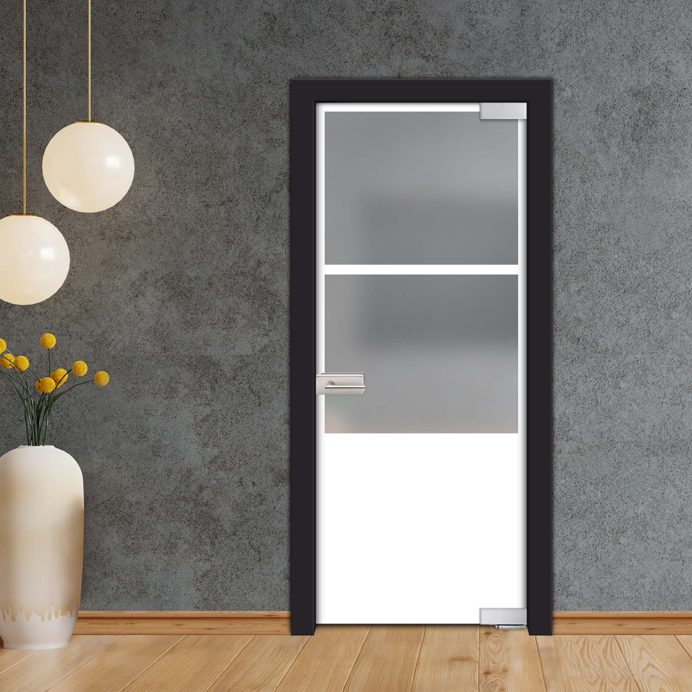 Frameless Industrial Pivot Glass Door (Black Hardware Complete Kit) PGLF-5400