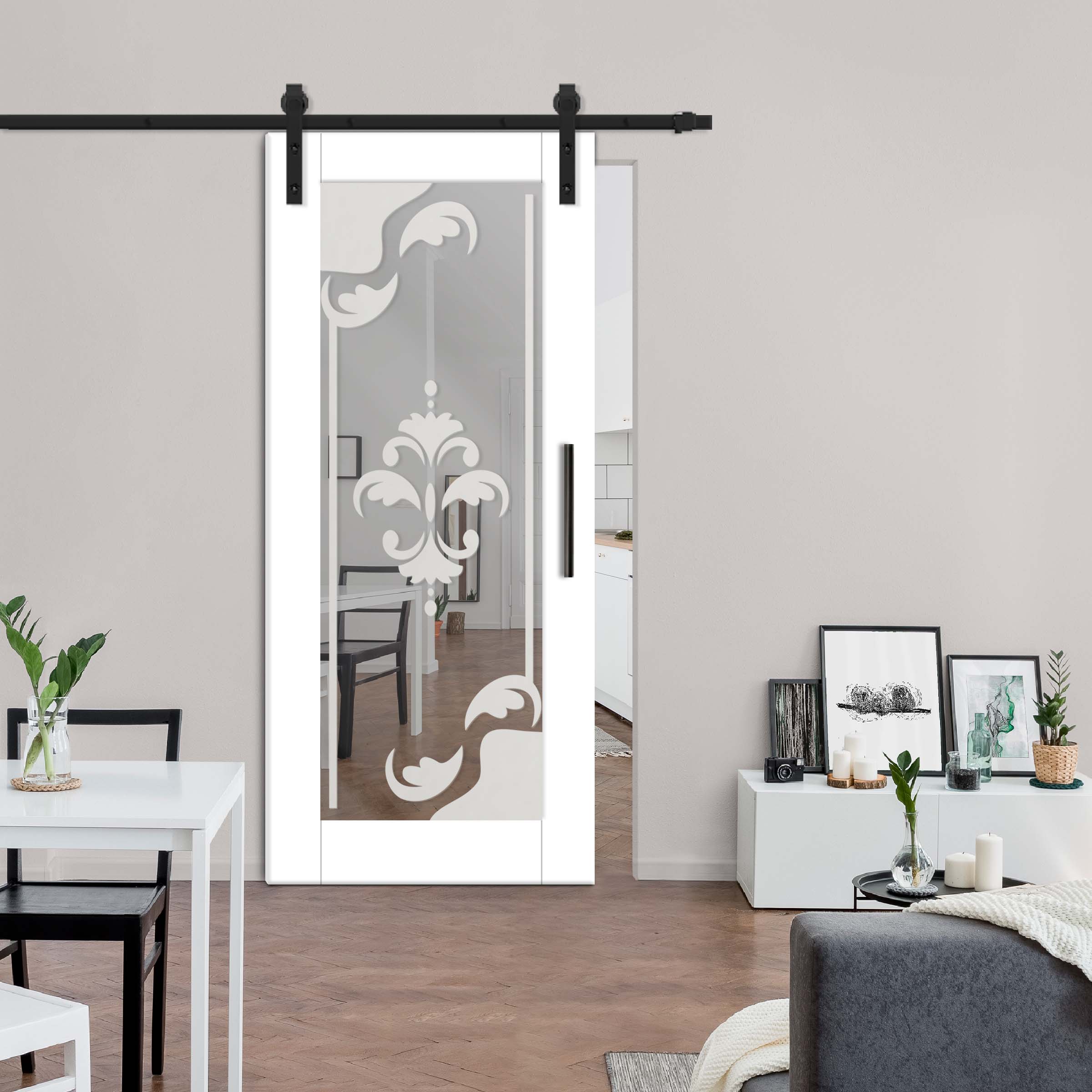Sliding Barn Door with mirror insert (frosted design) and carbon steel sliding system