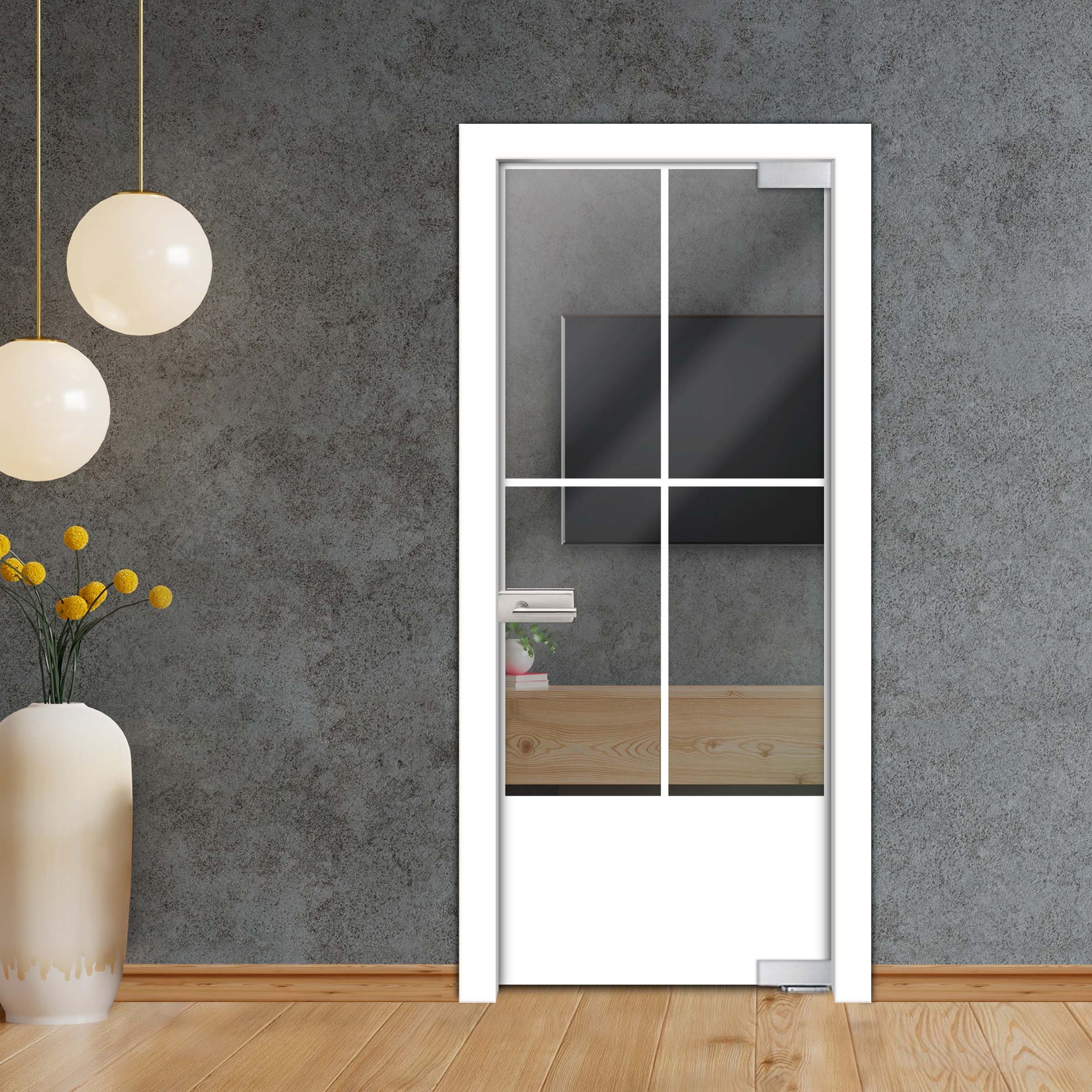 Frameless Industrial Pivot Glass Door (Black Hardware Complete Kit) PGLF-4124