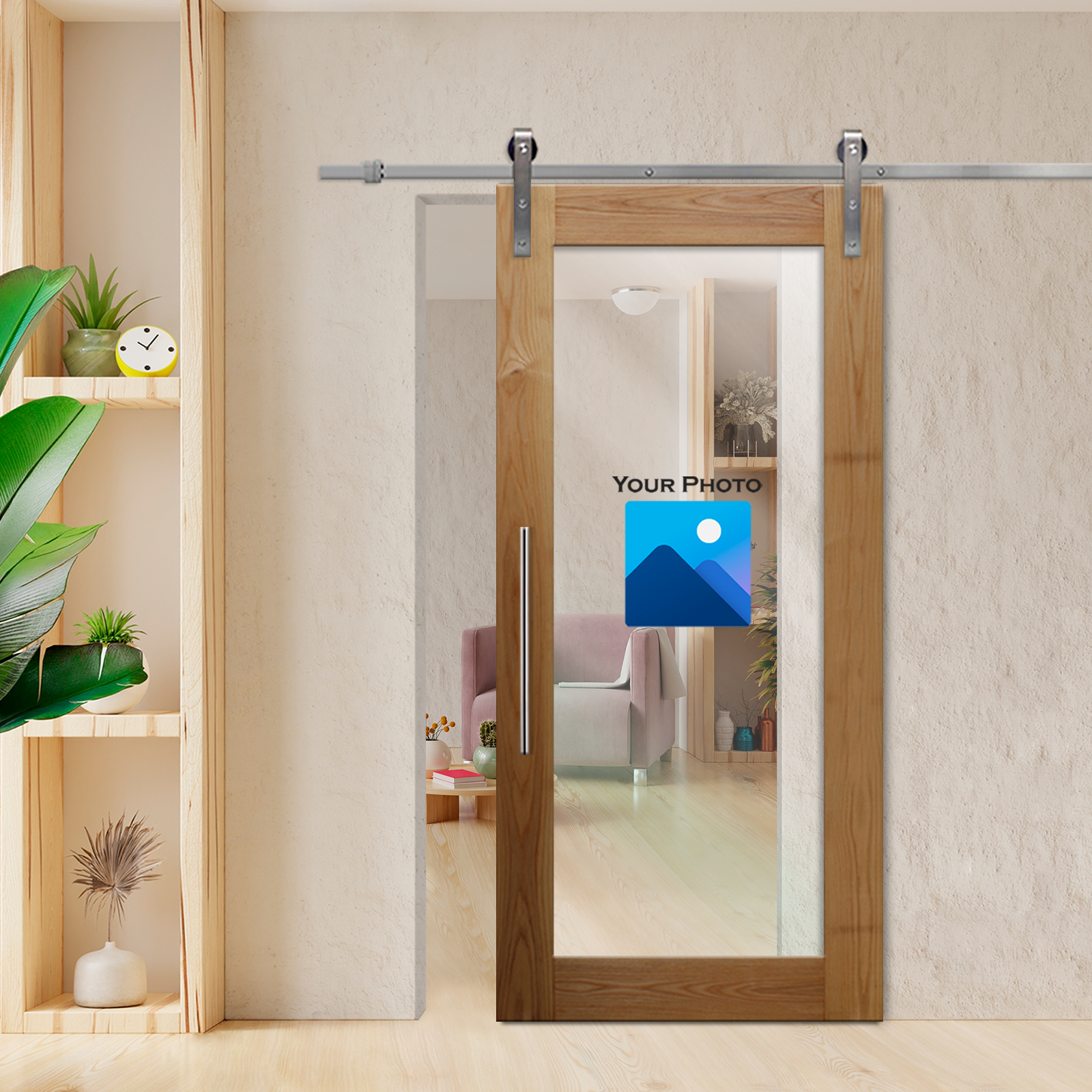 Sliding Barn Door Customized With Your Photo (Stainless Steel) T-Handle