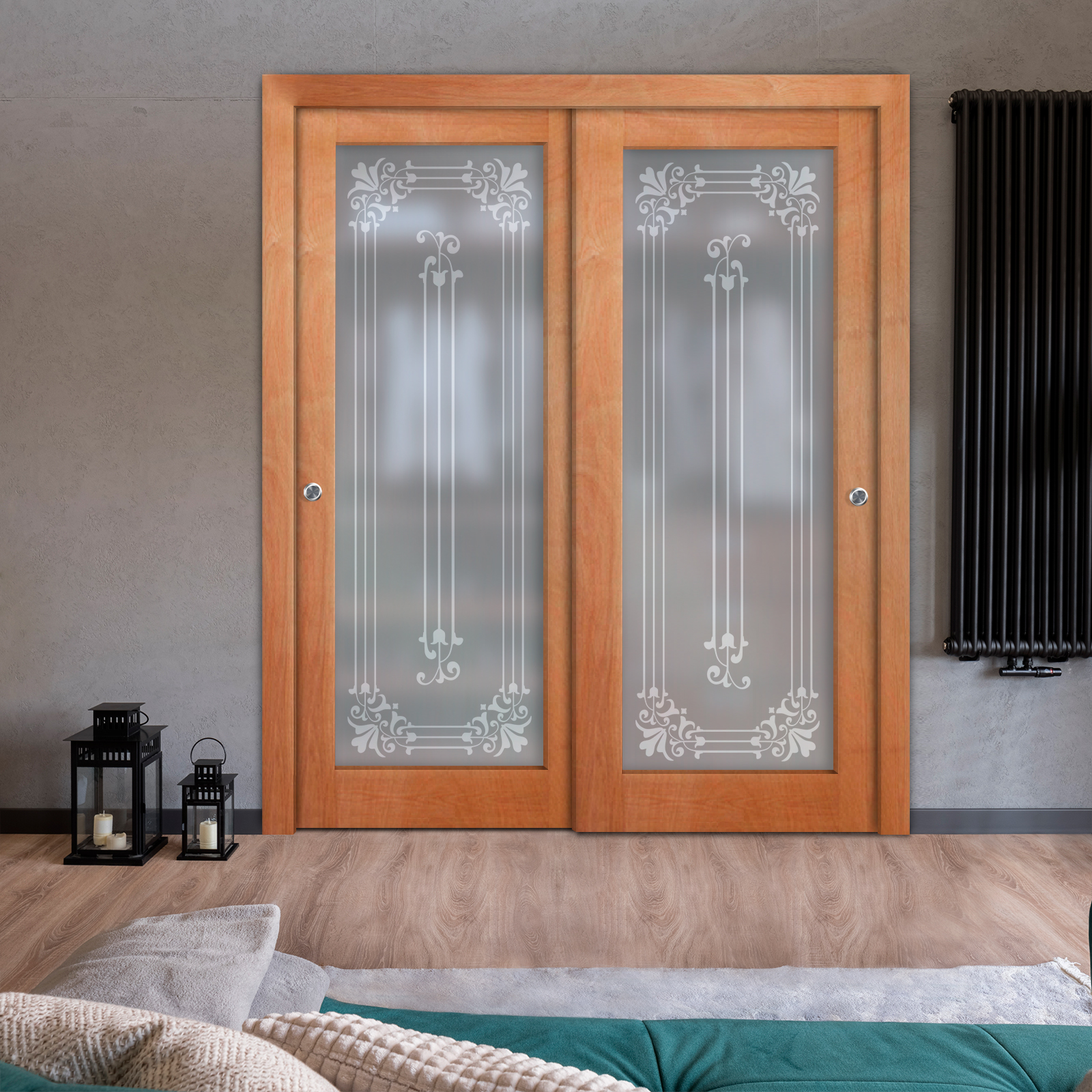 2 Leaf Premium Line Bypass Sliding Closet Door with Hardware & Frosted Design (Full-private)