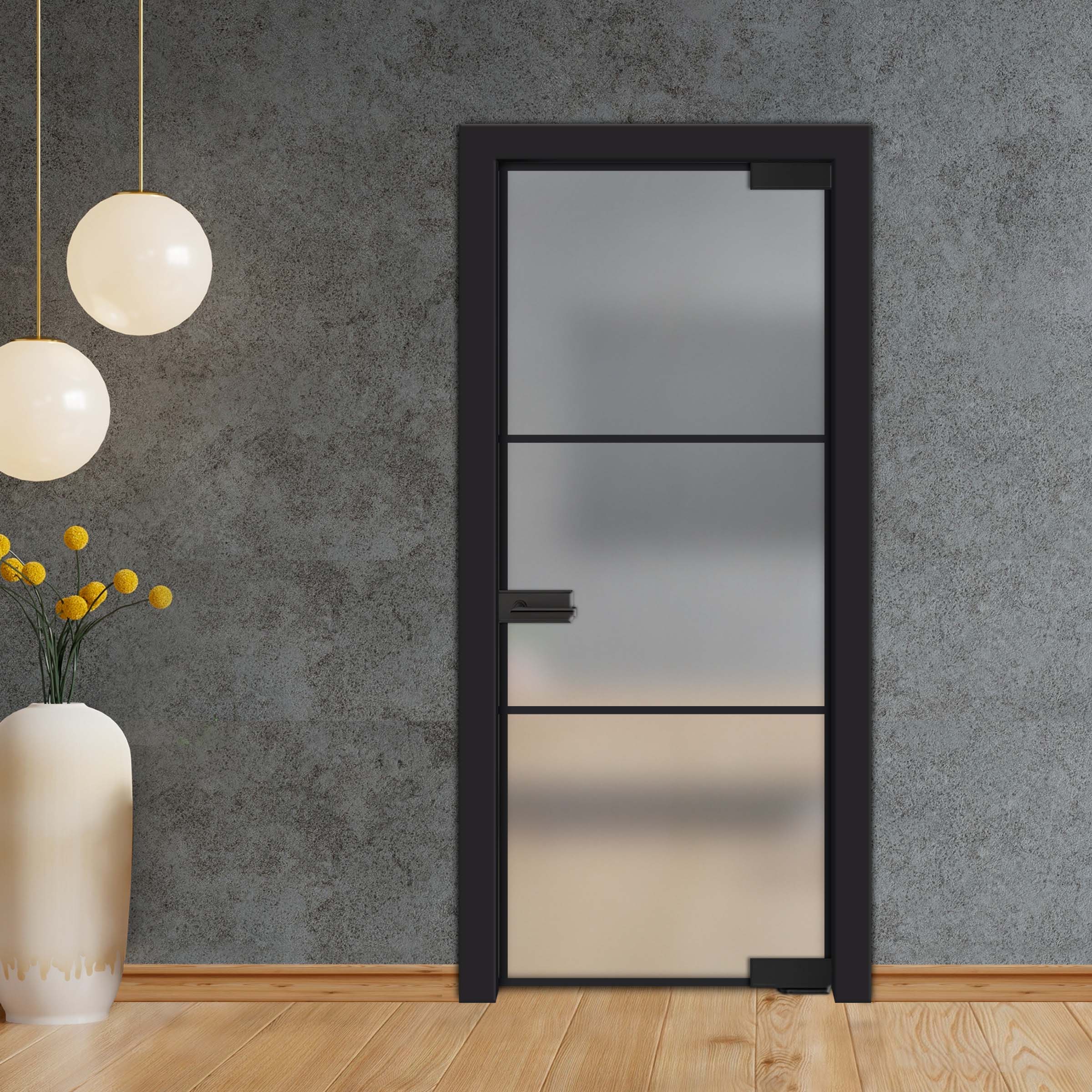 Frameless Industrial Pivot Glass Door (Black Hardware Complete Kit) PGLF-4144