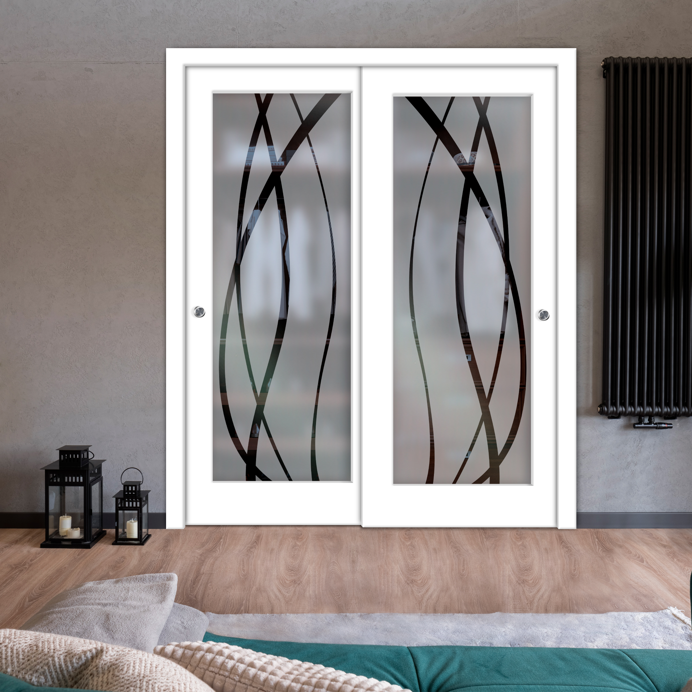 2 Leaf Premium Line Bypass Sliding Closet Door with Hardware & Frosted Design  (Semi-private)
