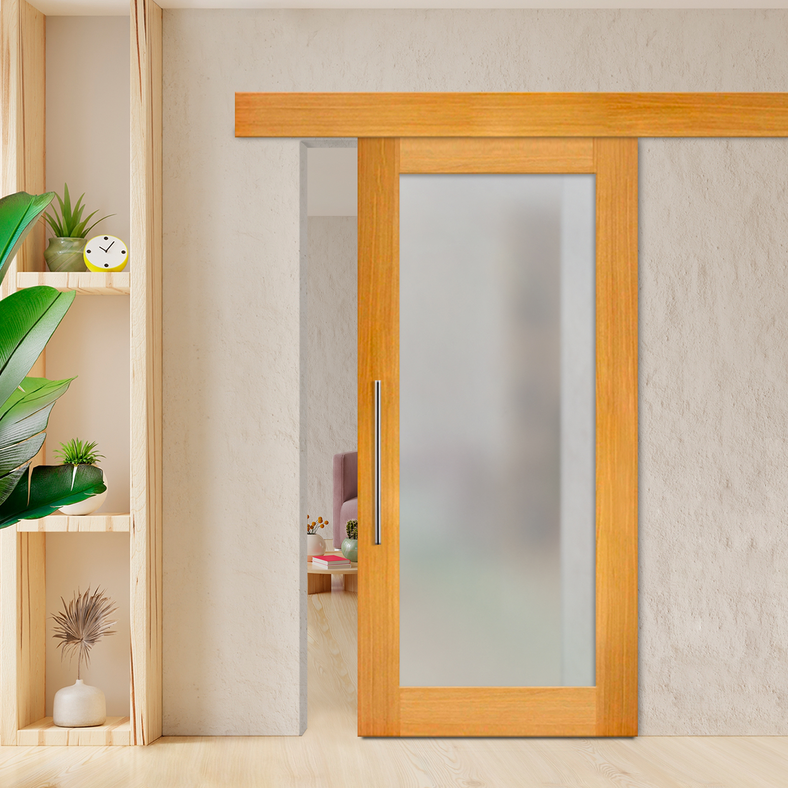 Real Solid Hardwood Sliding Barn Door with Glass Insert