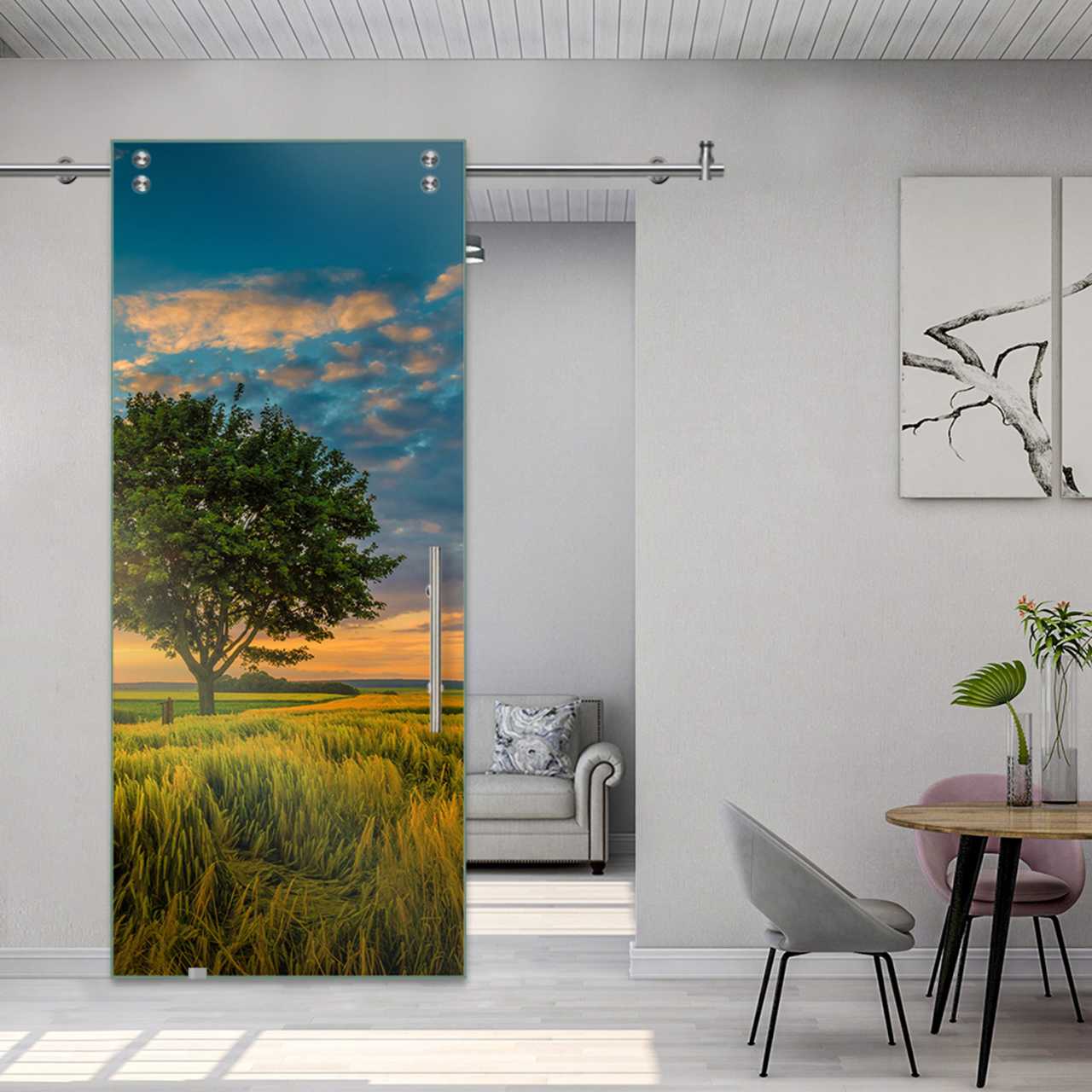Digital Printing Sliding Barn Glass Door (Farm View) V2000  DPSGD-5507