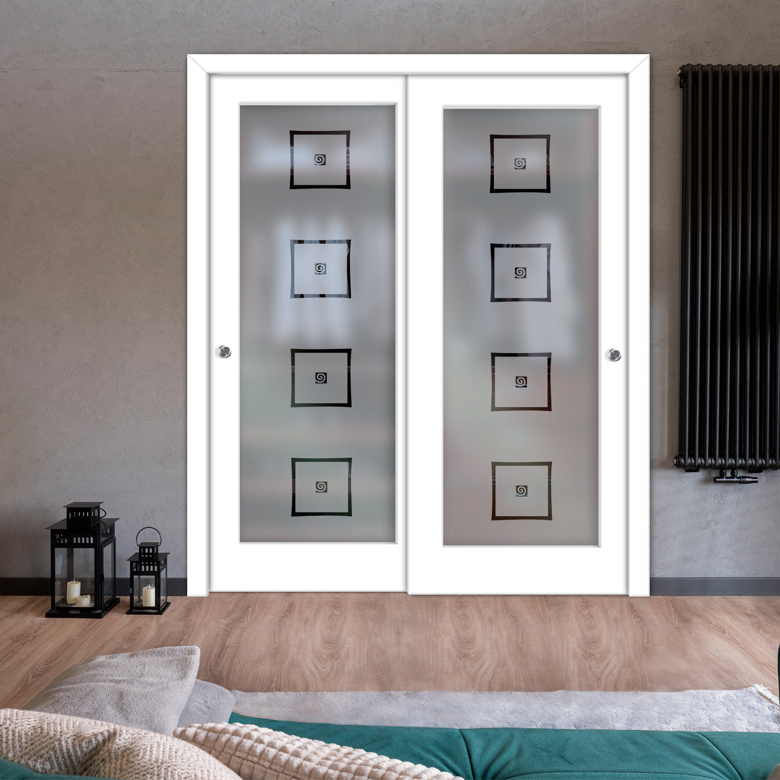 2 Leaf Premium Line Bypass Sliding Closet Door with Hardware & Frosted Design  (Semi-private)