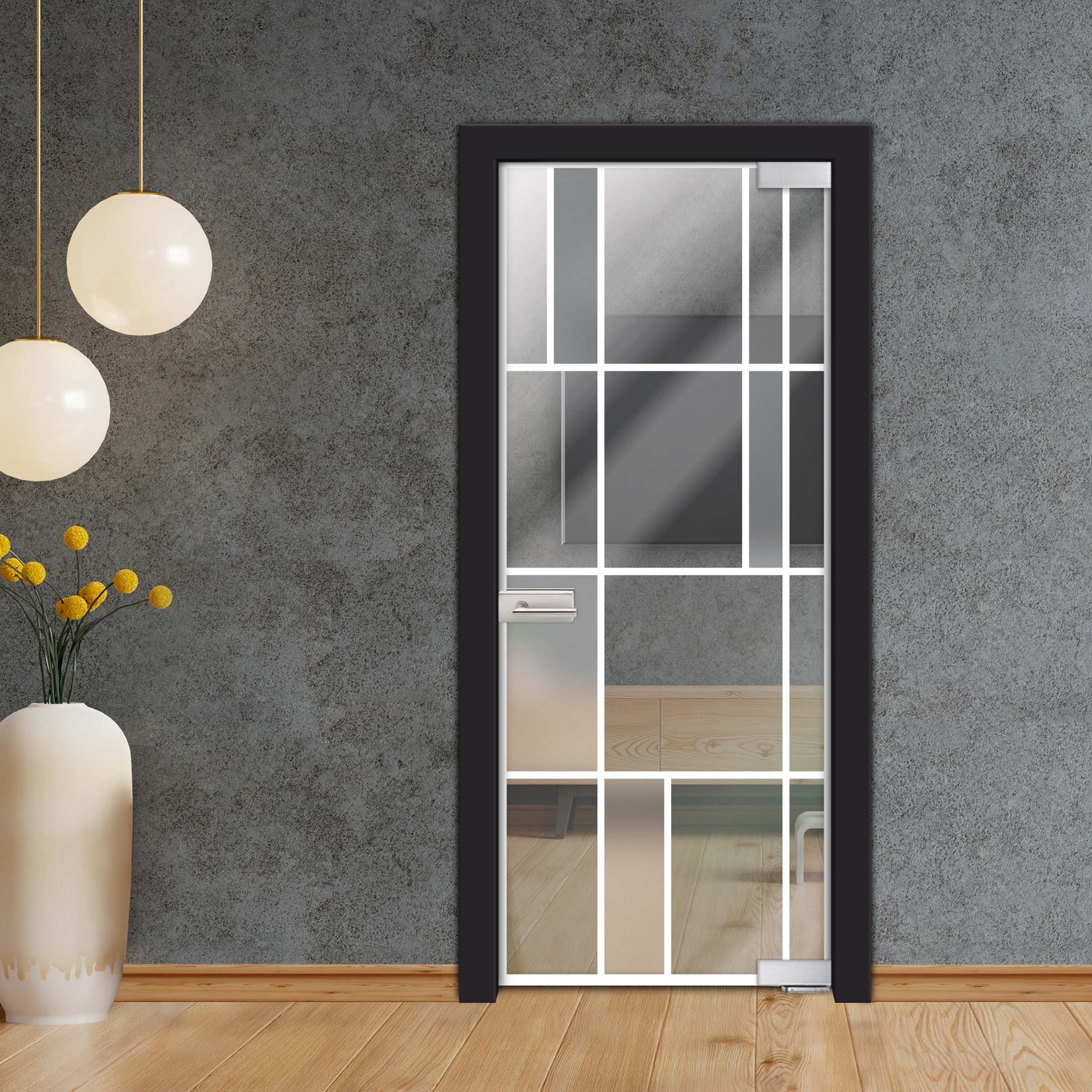 Frameless Industrial Pivot Glass Door (Black Hardware Complete Kit) PGLF-5329