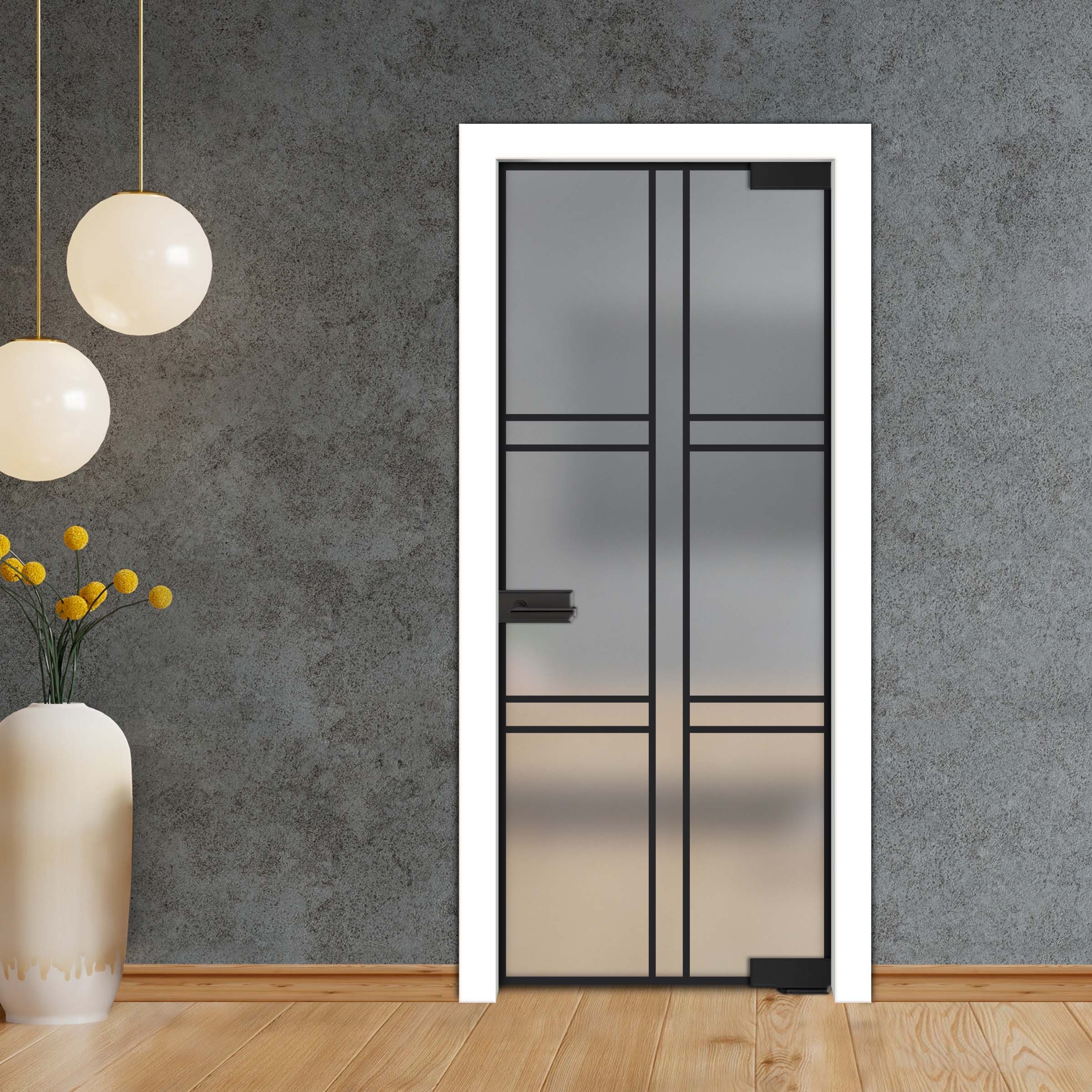 Frameless Industrial Pivot Glass Door (Black Hardware Complete Kit) PGLF-4123