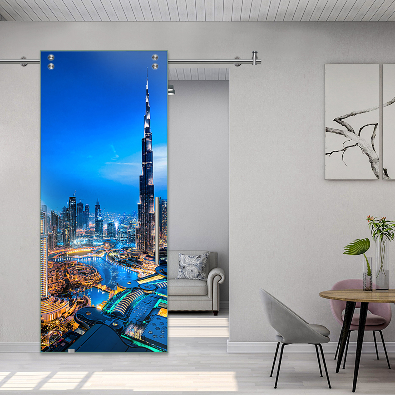 Digital Printing Sliding Barn Glass Door with Stainless Steel Hardware & T-handle (Dubai)