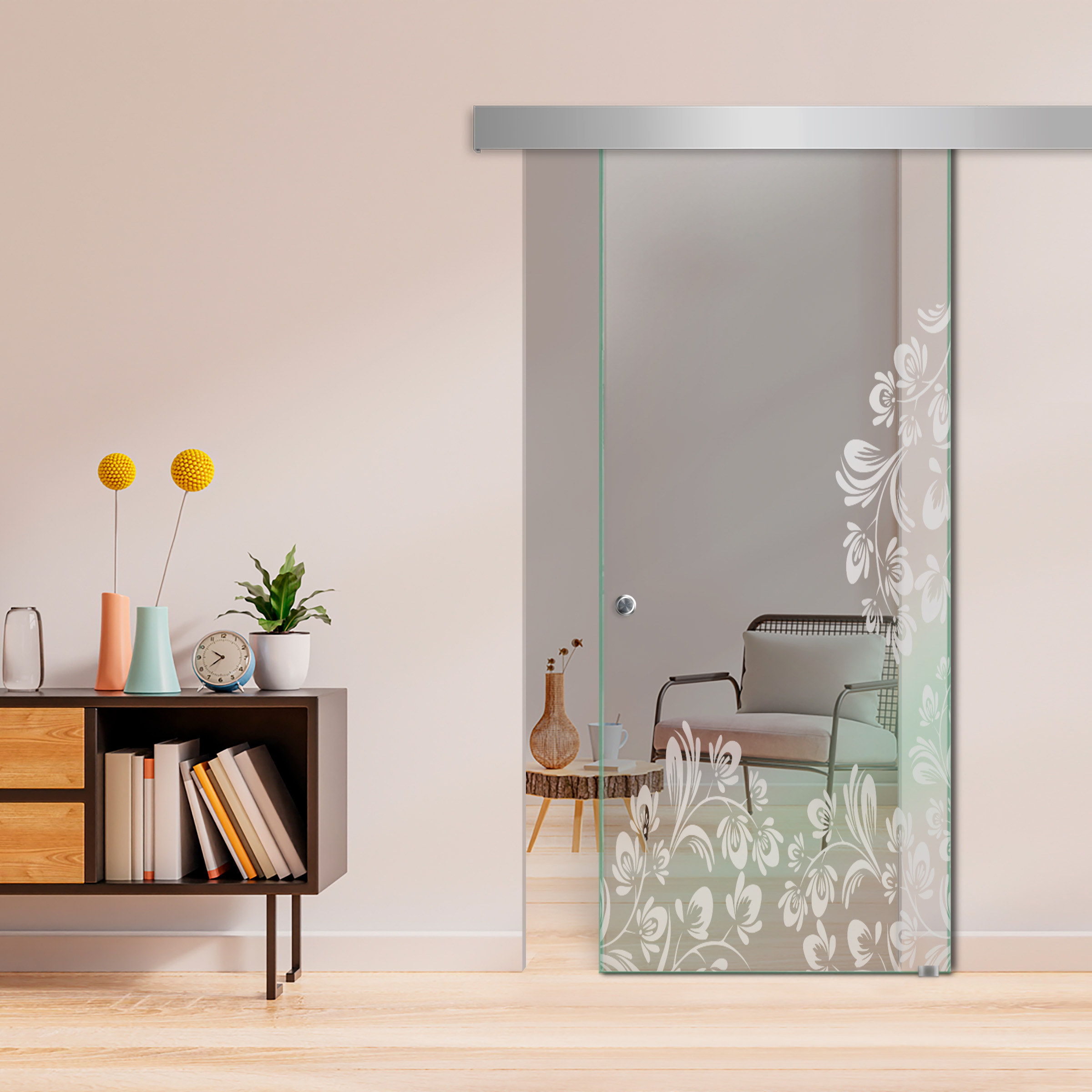 Sliding Glass Barn Door ALU100 (Non Private) Recessed Grip
