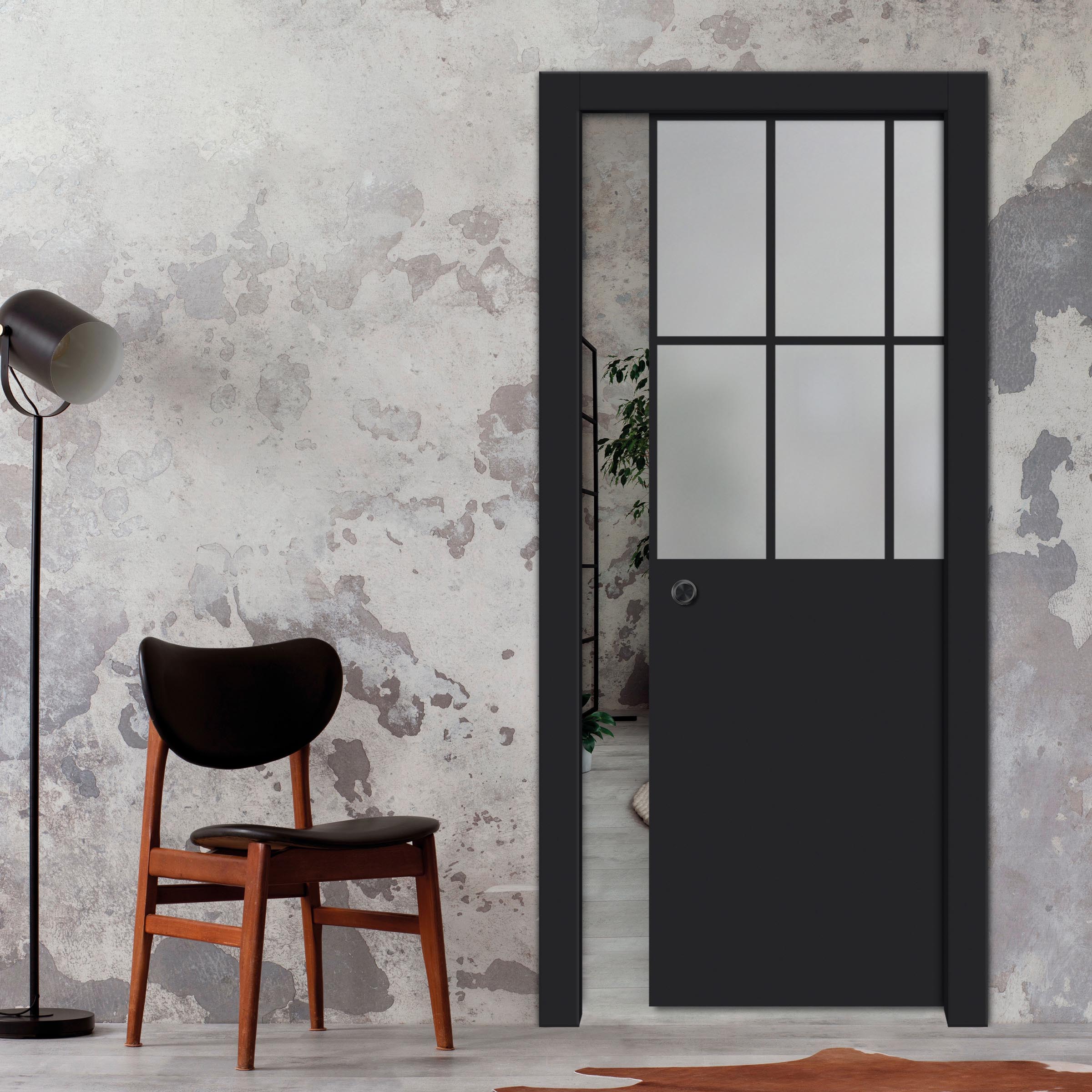 Frameless Glass Sliding Pocket Door Industrial Style PSGDIS-4272