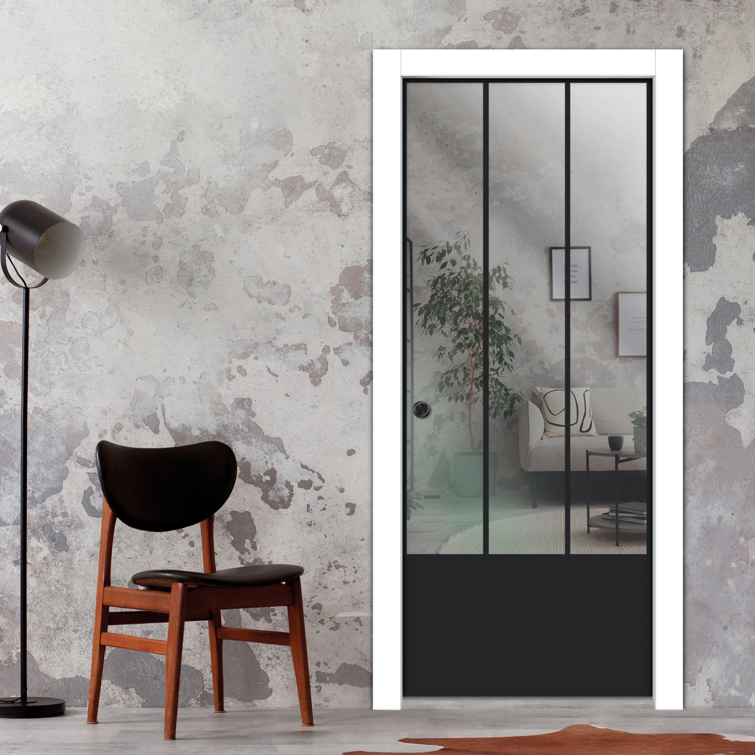 Frameless Glass Sliding Pocket Door Industrial Style PSGDIS-4257