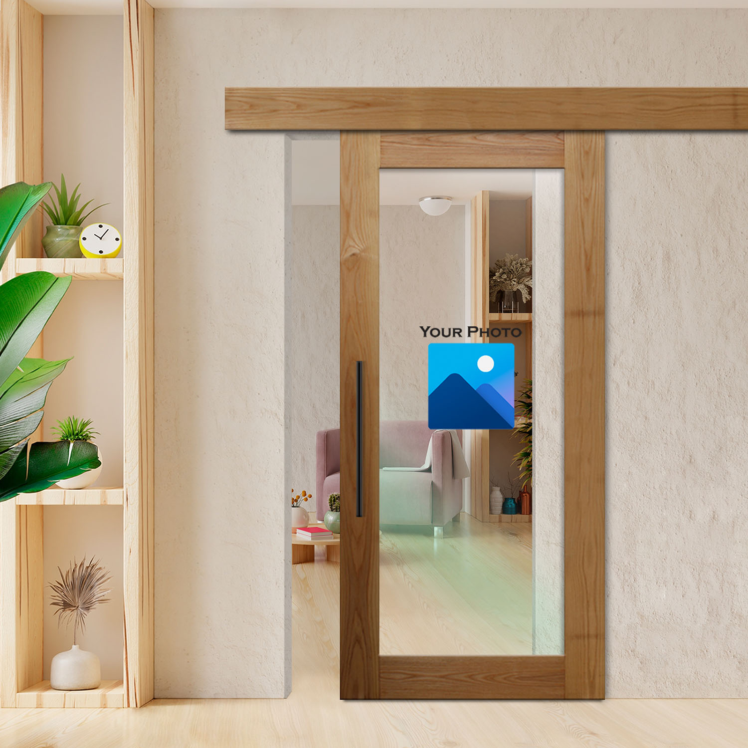 Sliding Barn Door Customized With Your Photo (Fascia Cover) T-Handle