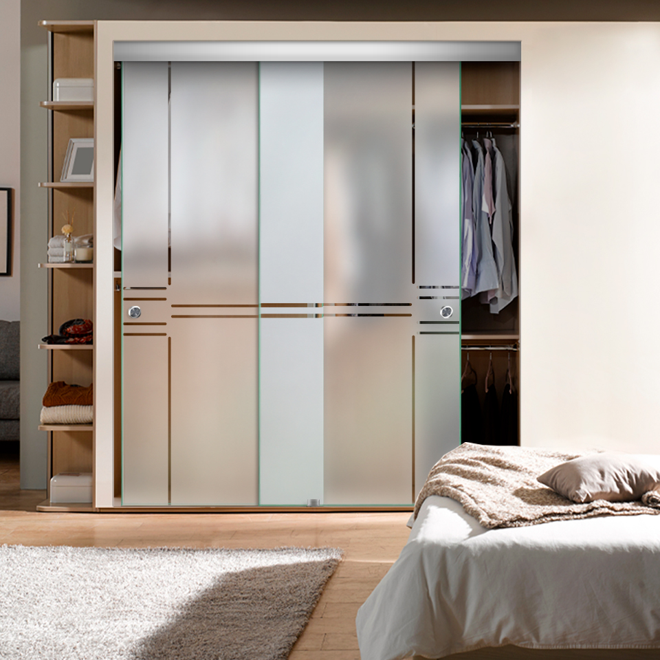 Frameless 2 Leaf Sliding Closet Bypass Glass Door (Semi-private)