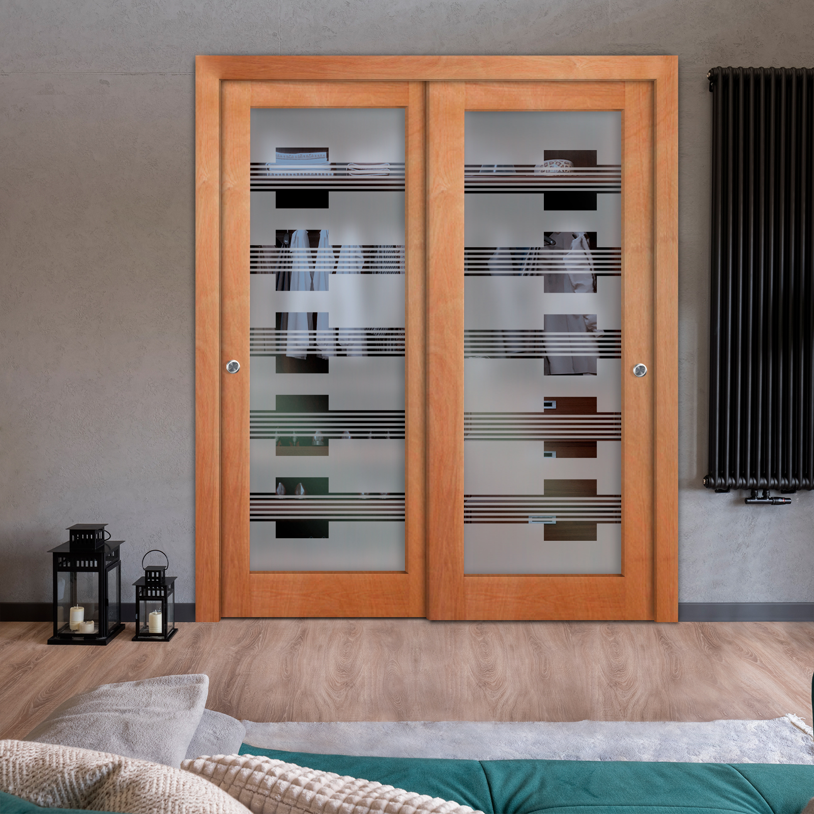 2 Leaf Premium Line Bypass Sliding Closet Door with Hardware & Frosted Design  (Semi-private)