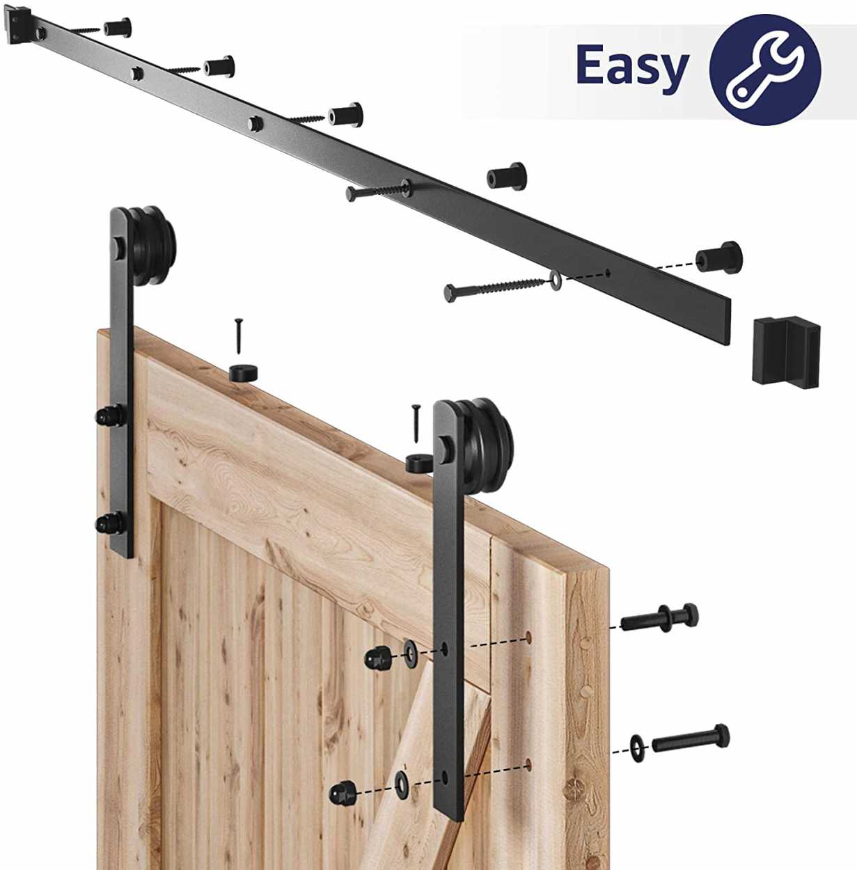 Smartstandard sliding door hook, for barn doors, "I" shaped, black,