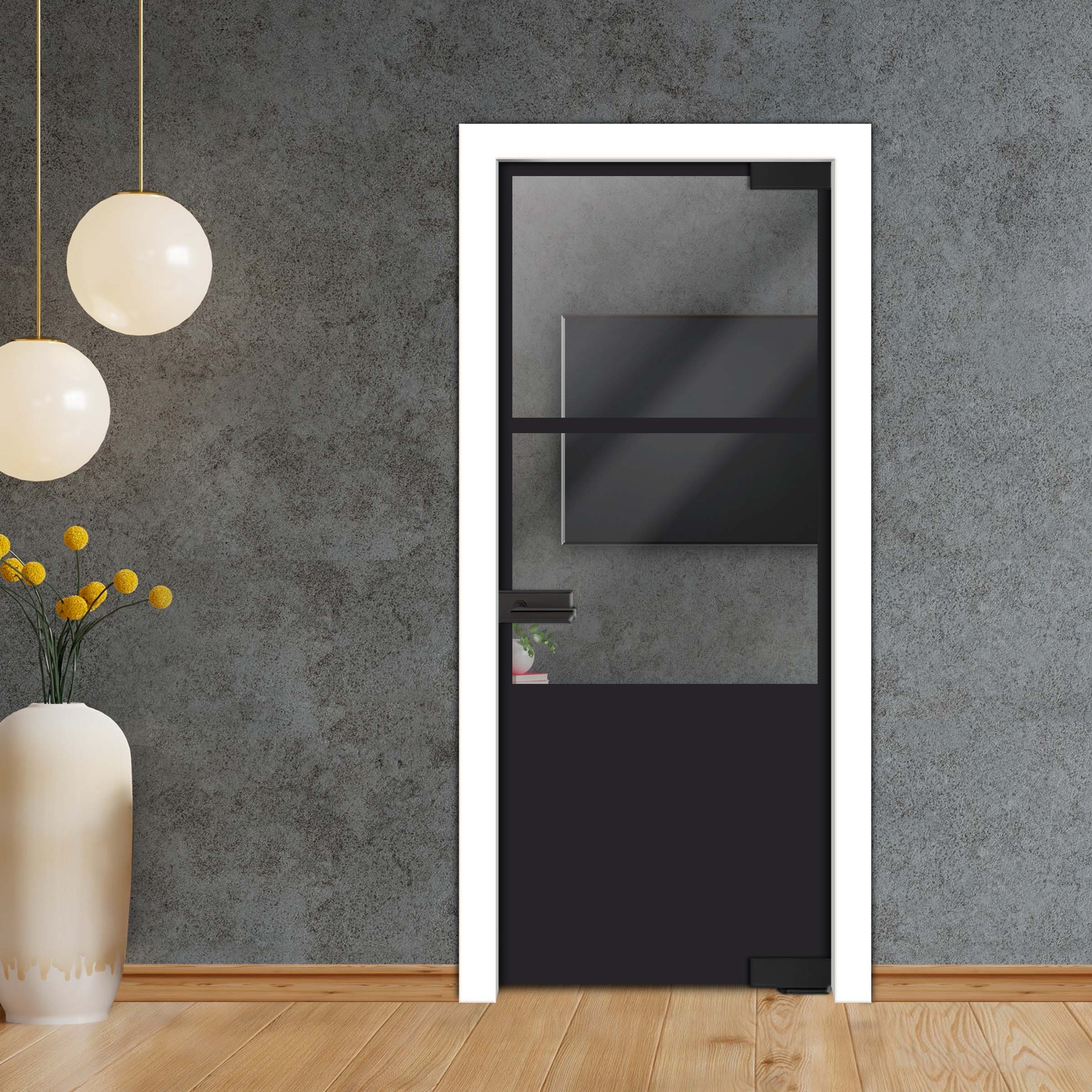 Frameless Industrial Pivot Glass Door (Black Hardware Complete Kit) PGLF-5400