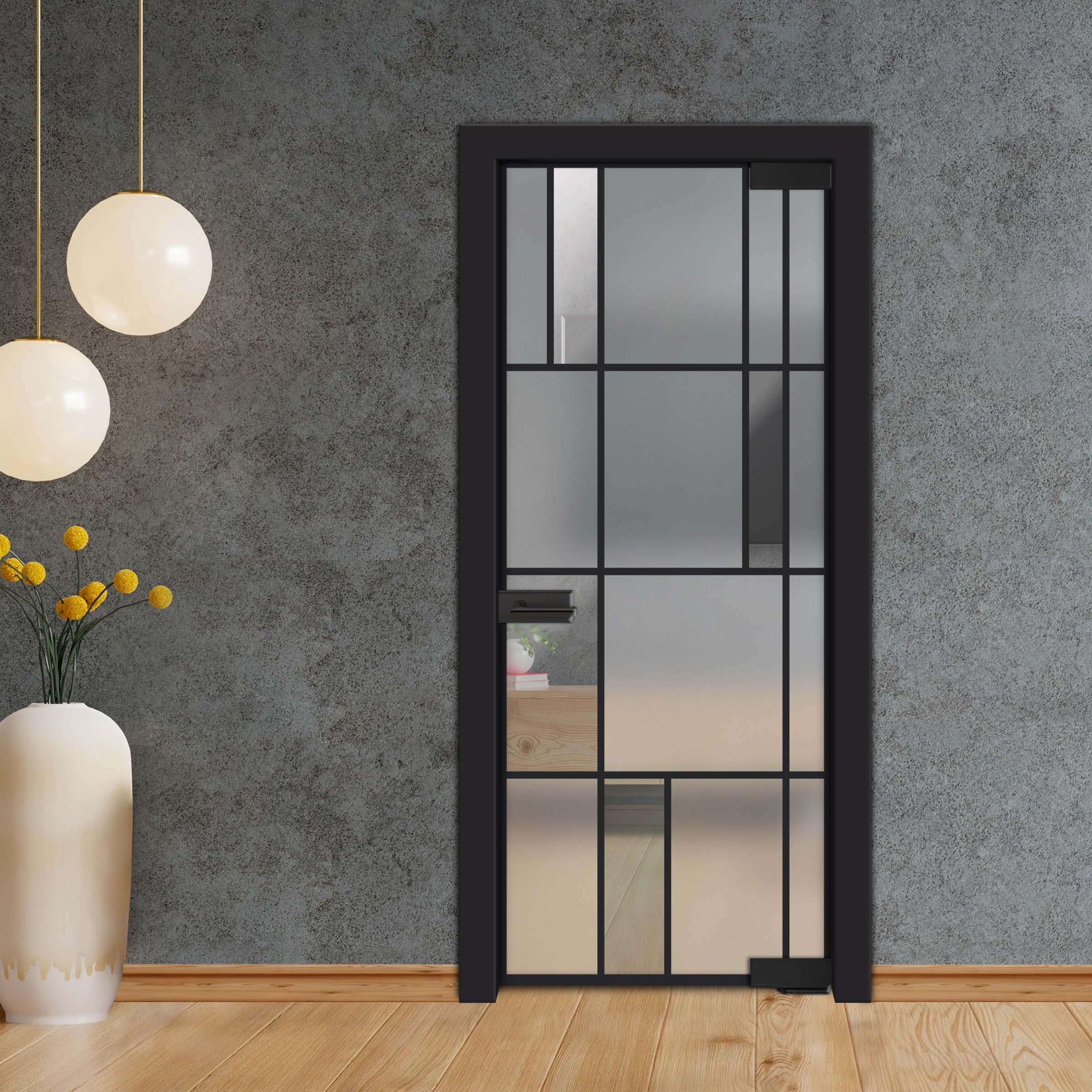 Frameless Industrial Pivot Glass Door (Black Hardware Complete Kit) PGLF-5329