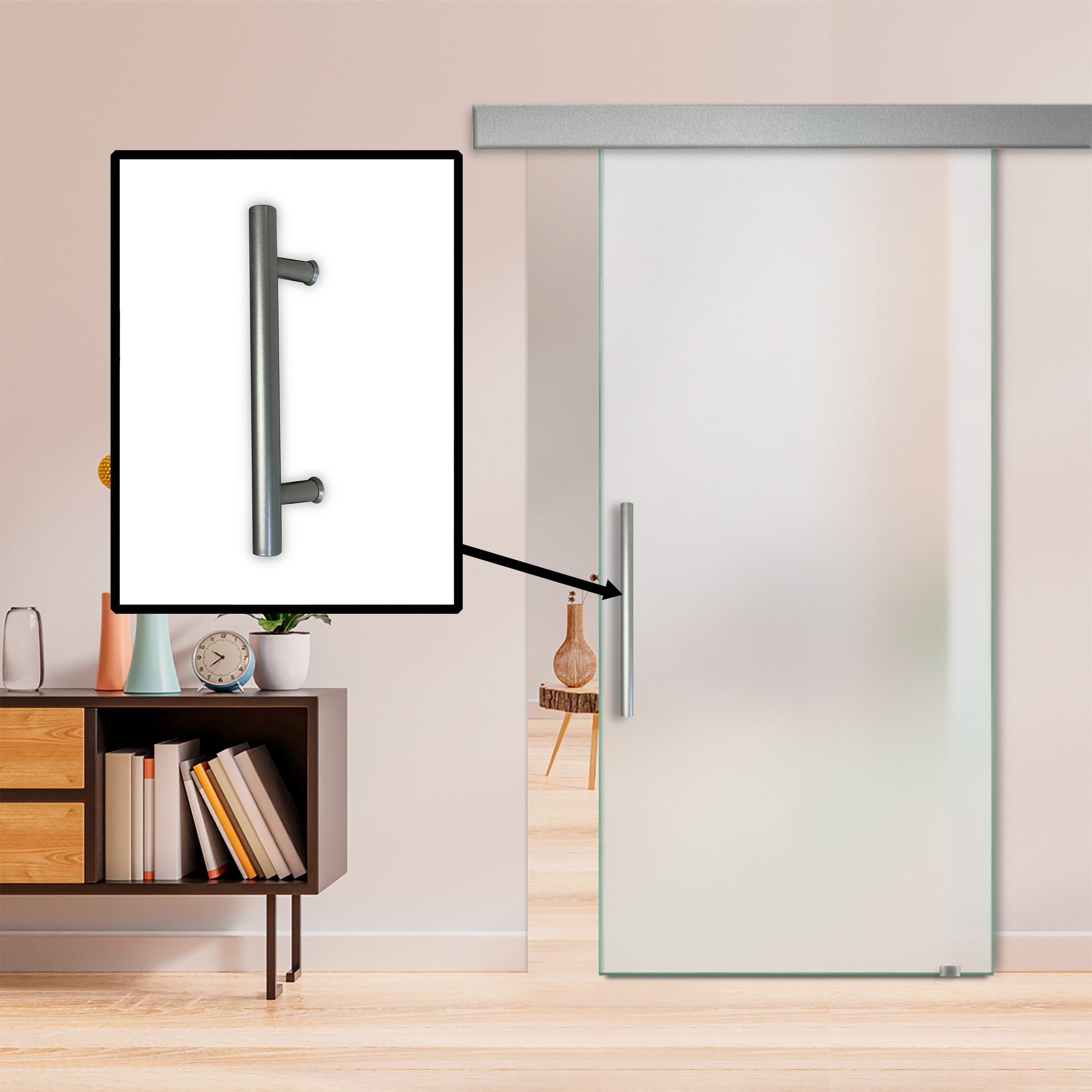 Silver Stainles Steel Handle For Wood Door & Glass Doors - 8758
