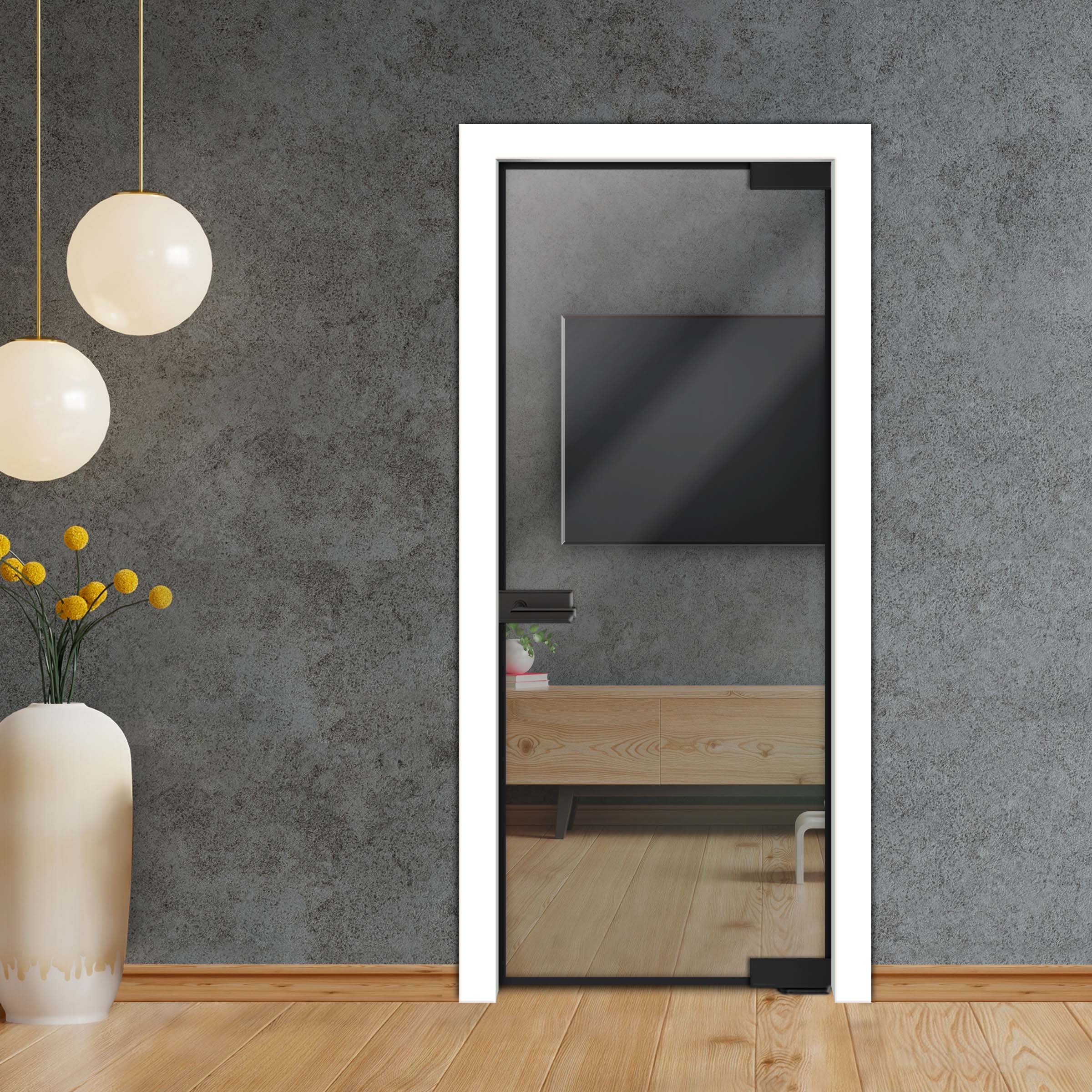 Frameless Industrial Pivot Glass Door (Black Hardware Complete Kit) PGLF-5330