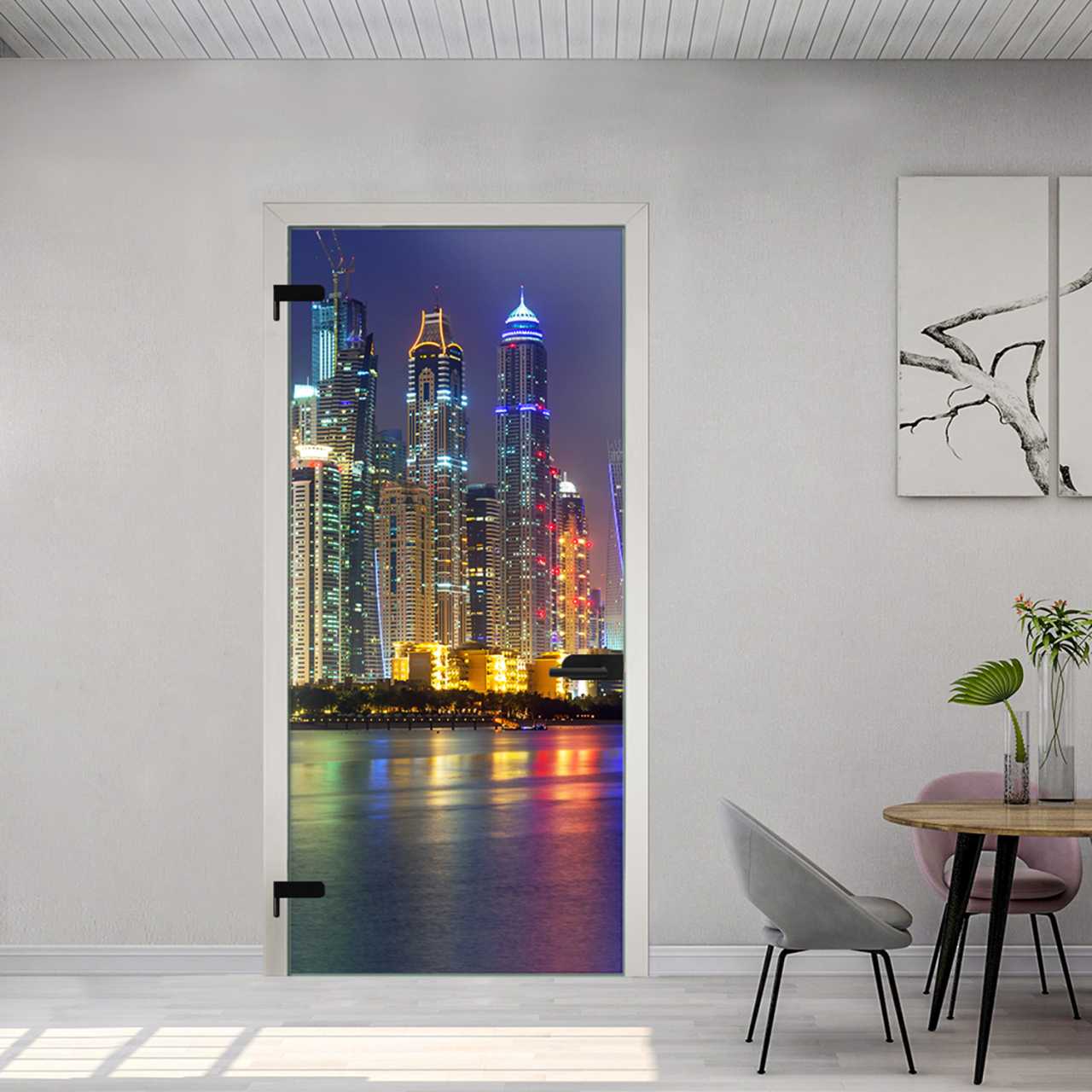 (Dubai at Night) Digital Printing Hinged Glass Door DPHGD-6136