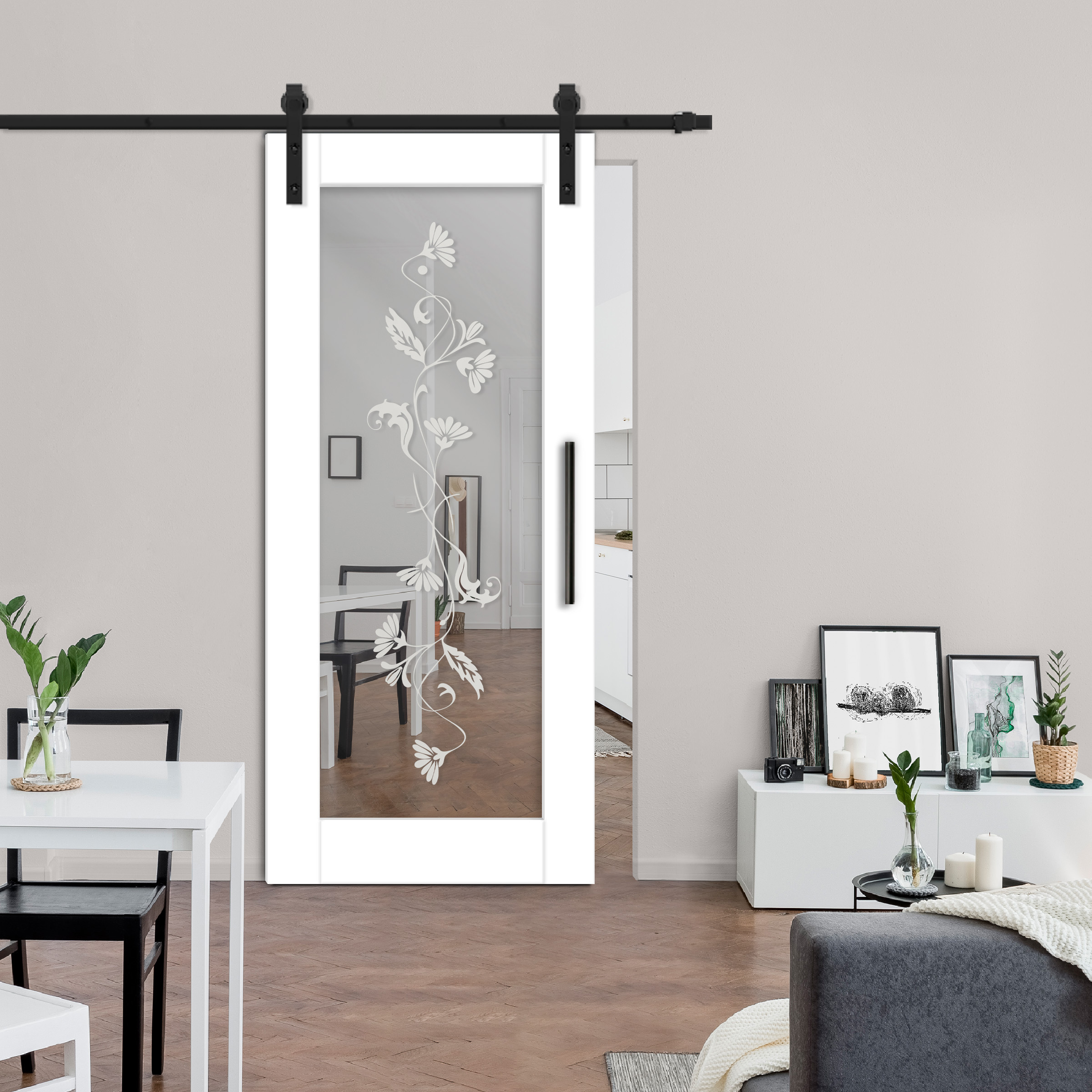 MDF-Mirror-Barn-Door With Design: 6