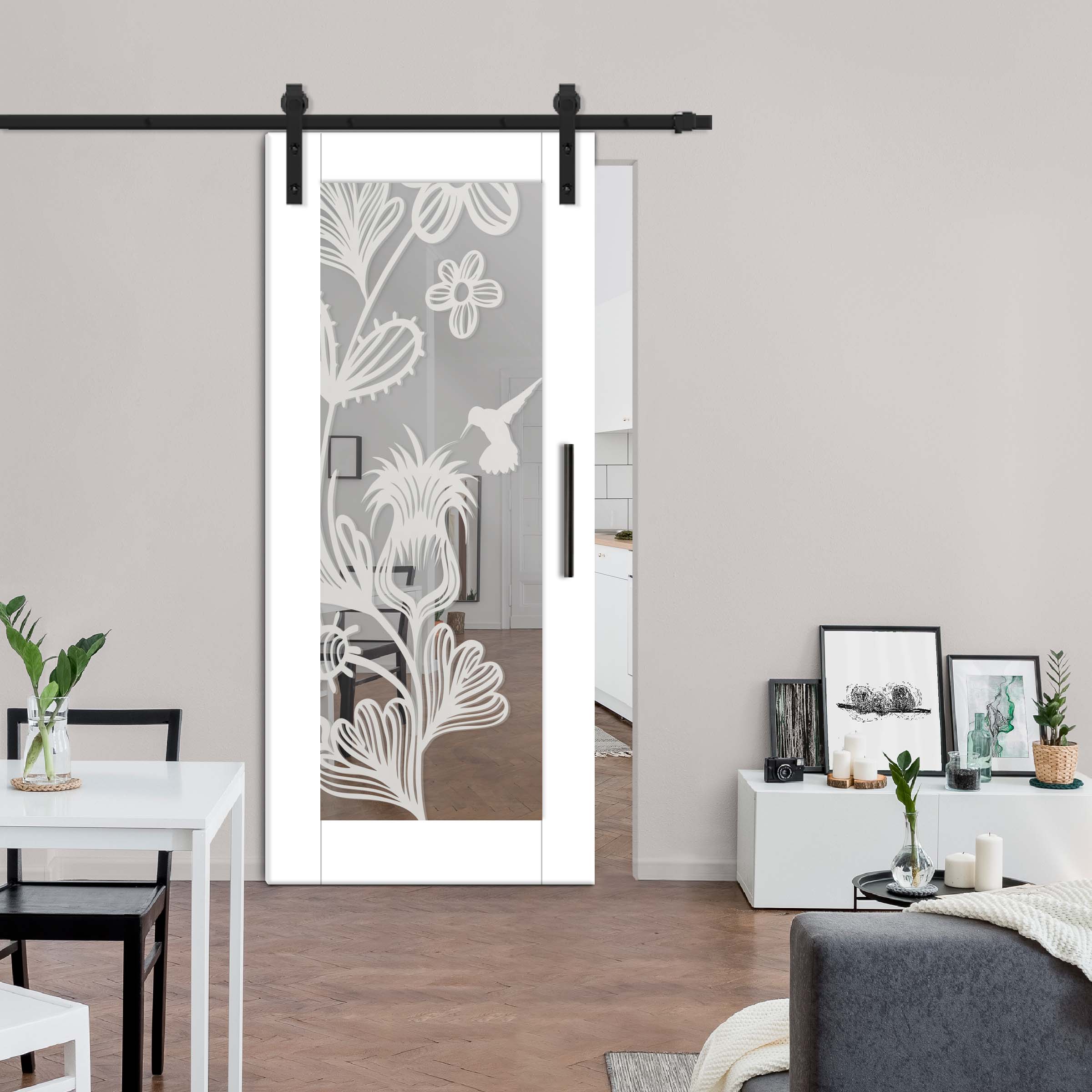 Sliding Barn Door with mirror insert (frosted design) and carbon steel sliding system
