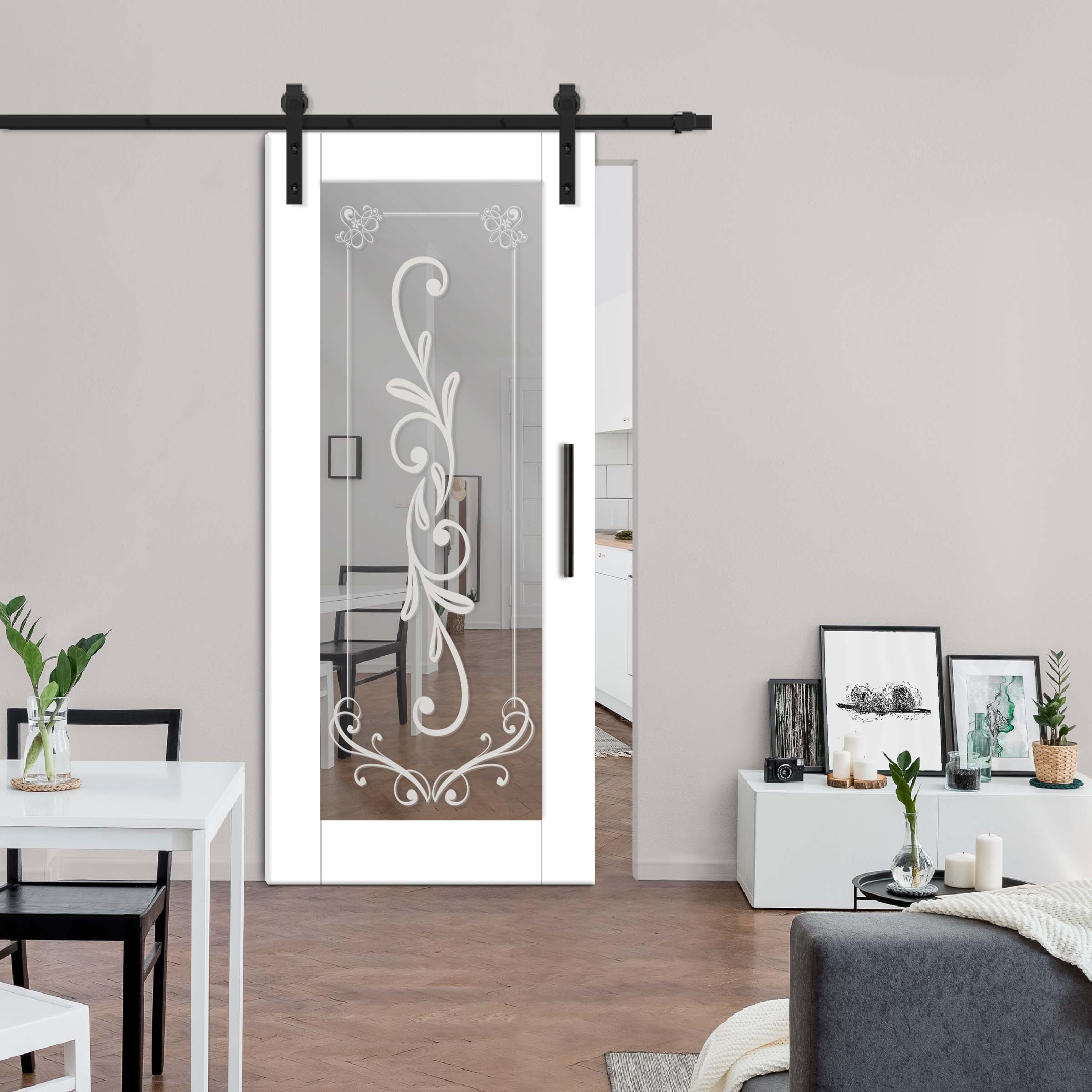 Sliding Barn Door with mirror insert (frosted design) and carbon steel sliding system