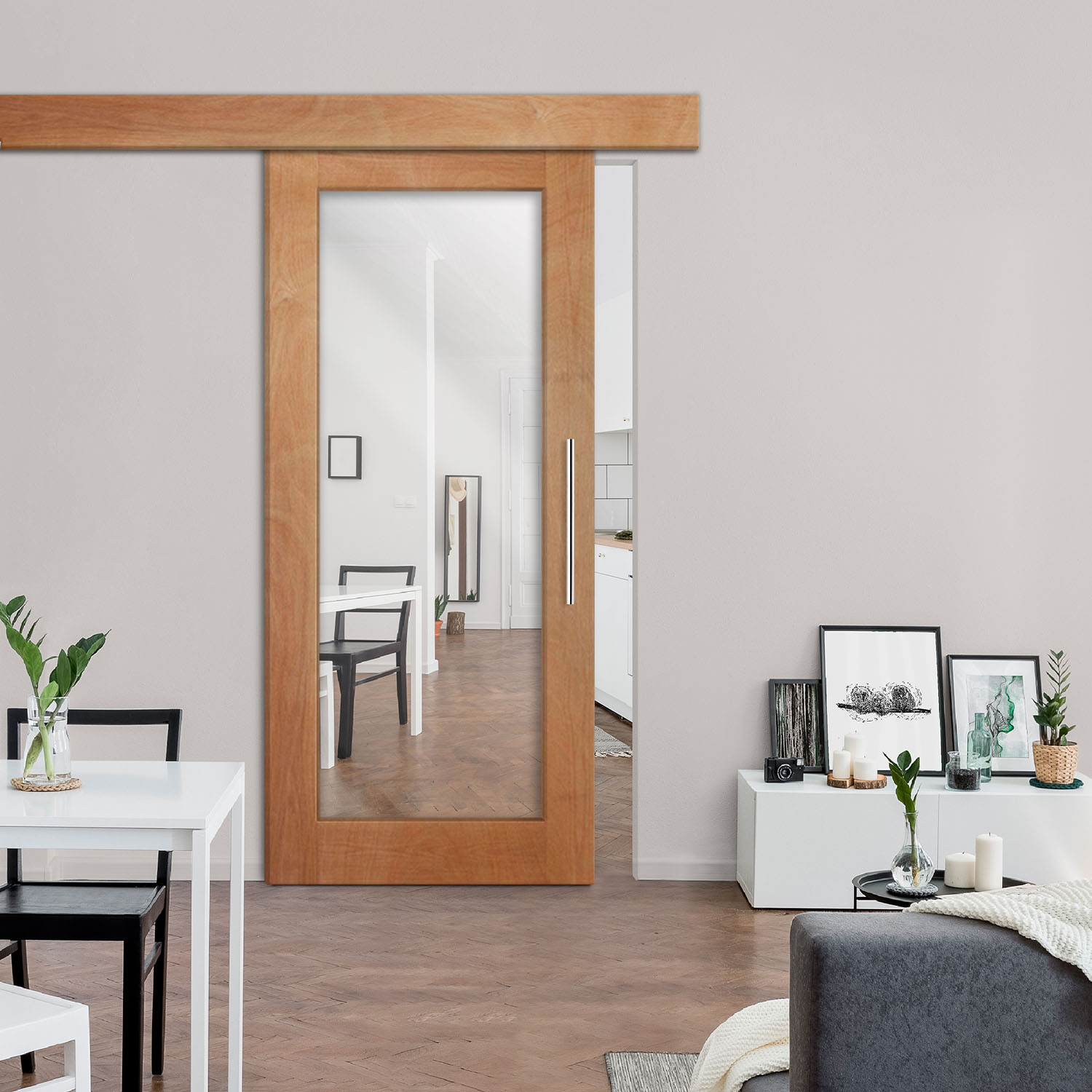 Mirror Solid Hardwood Sliding Barn Door with Mirror Insert (Hardware Fascia/ Cover )