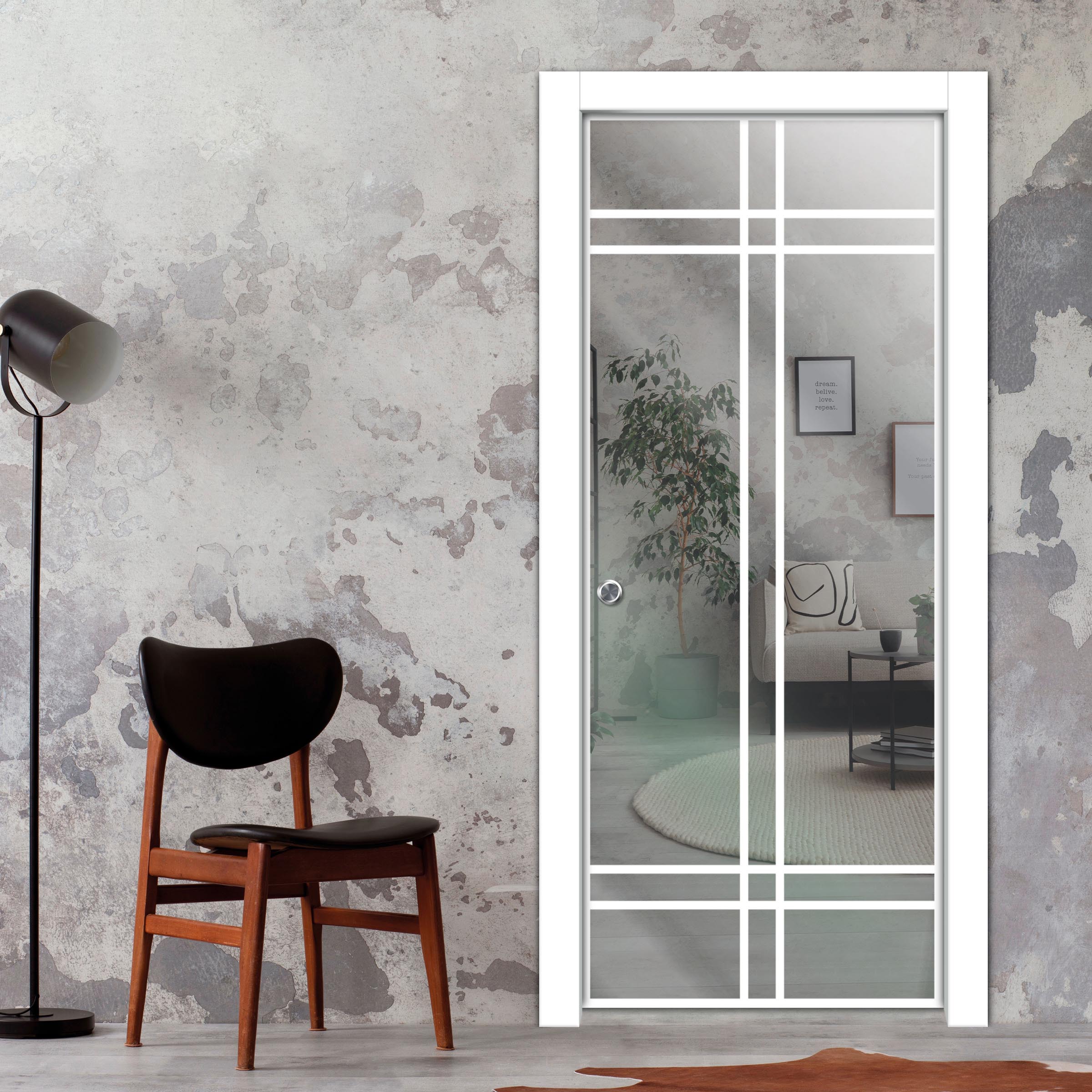 Frameless Glass Sliding Pocket Door Industrial Style PSGDIS-4253