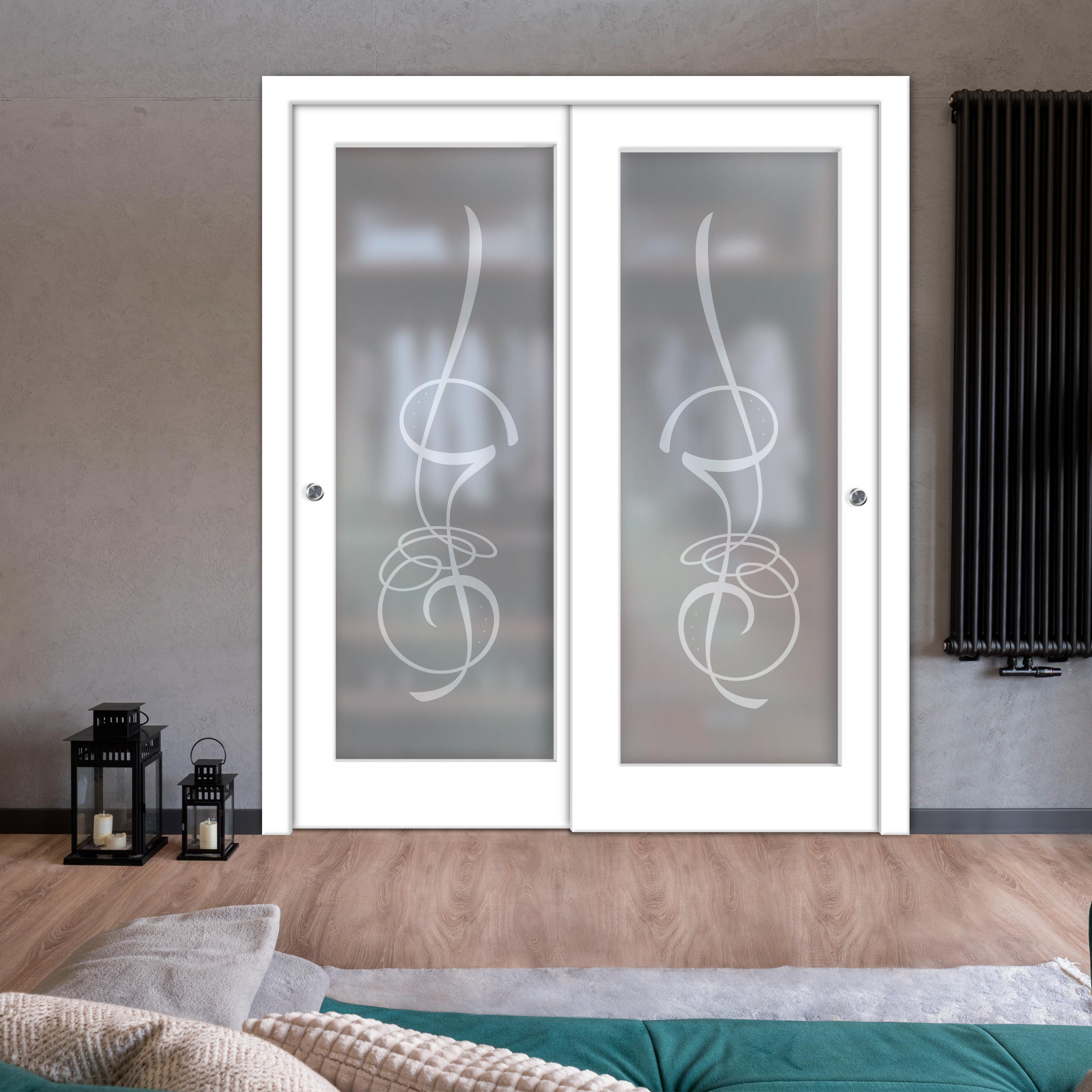 2 Leaf Premium Line Bypass Sliding Closet Door with Hardware & Frosted Design  (Full-private)