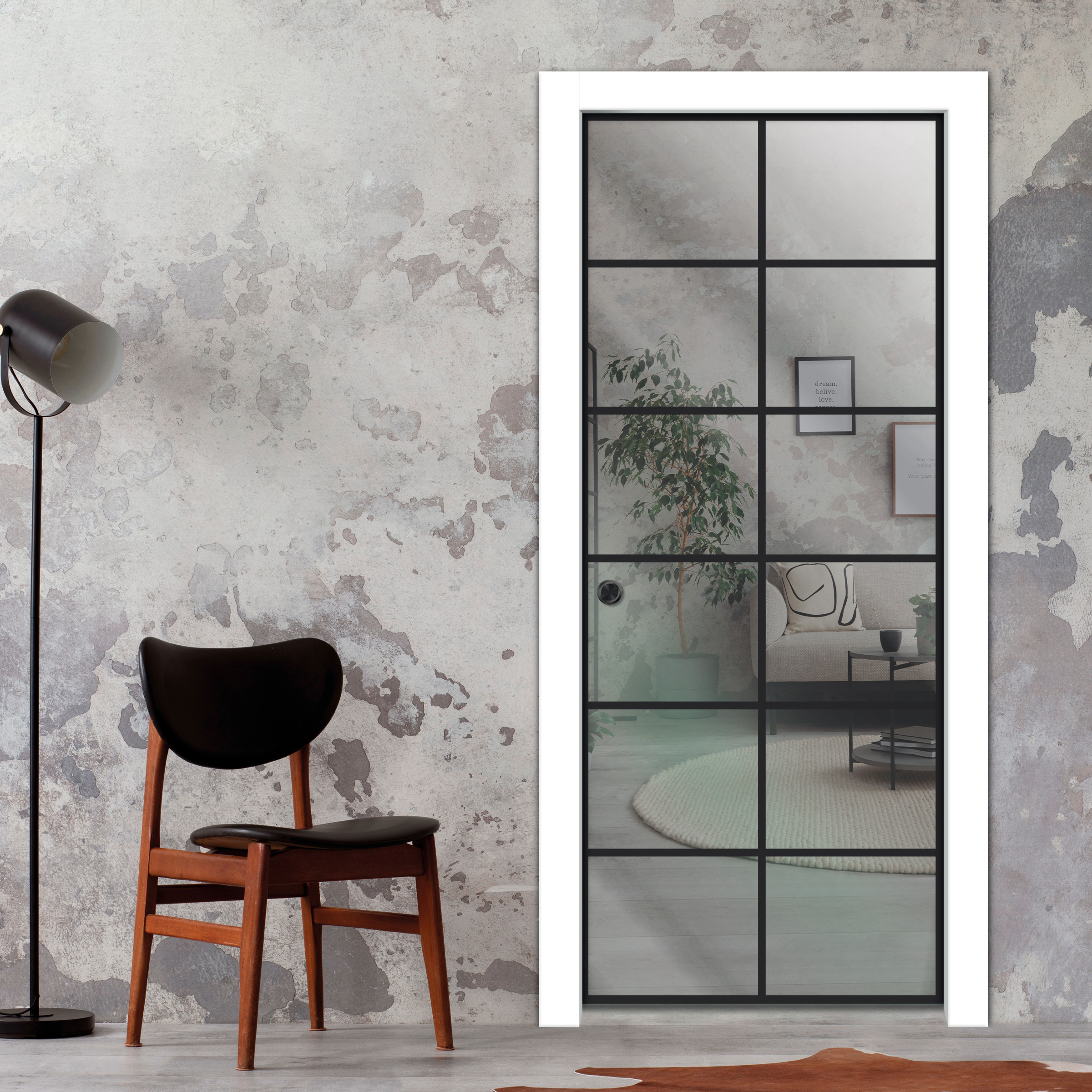 Frameless Glass Sliding Pocket Door Industrial Style PSGDIS-5378