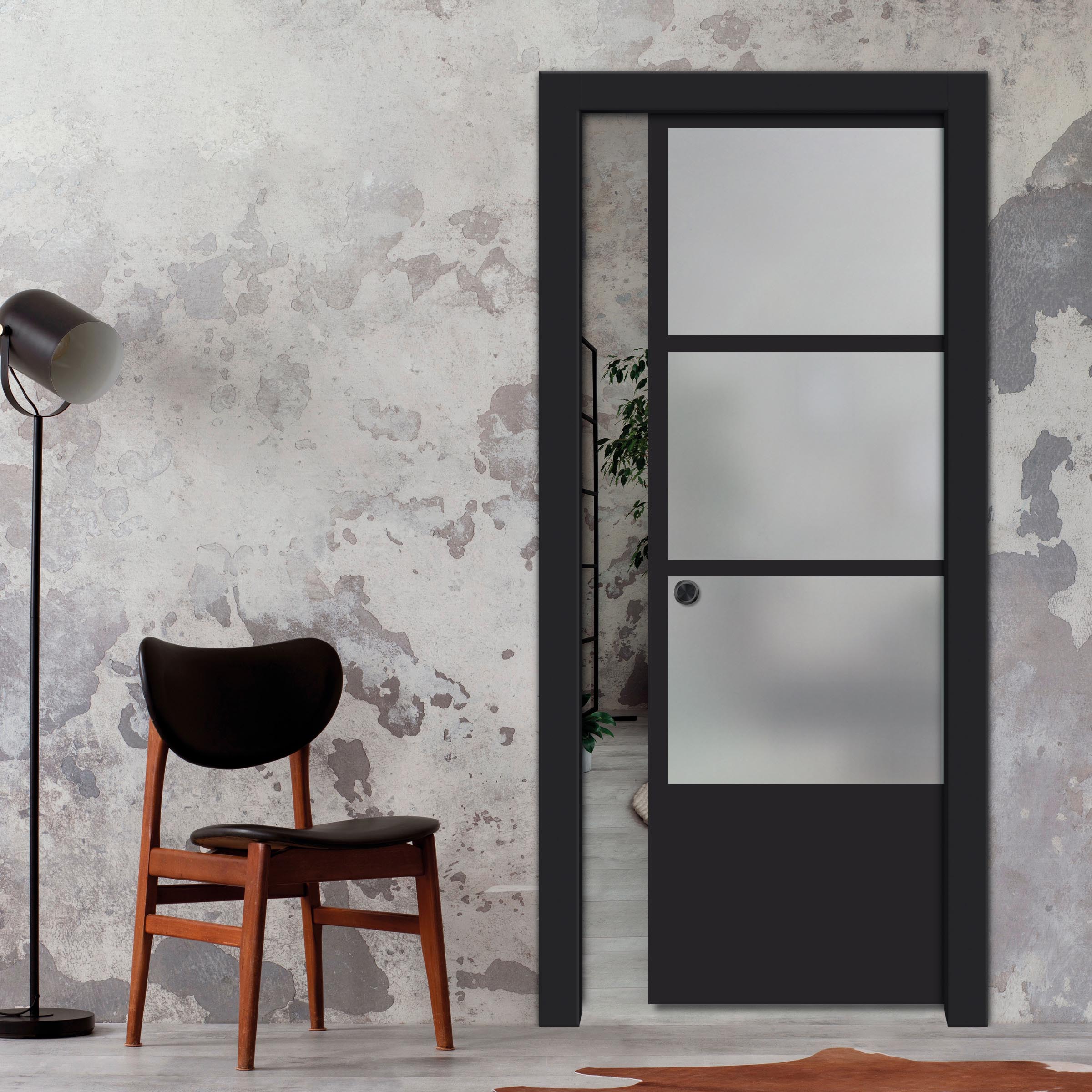 Frameless Glass Sliding Pocket Door Industrial Style PSGDIS-5441