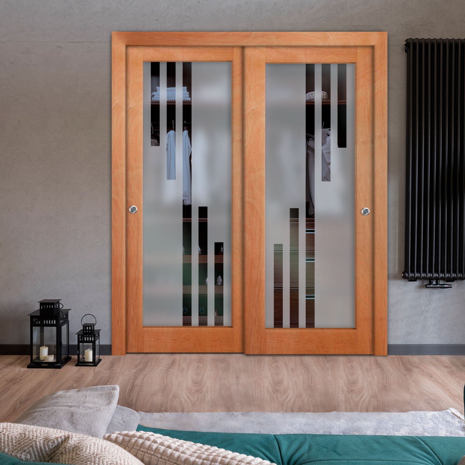 2 Leaf Premium Line Bypass Sliding Closet Door with Hardware & Frosted Design  (Semi-private)
