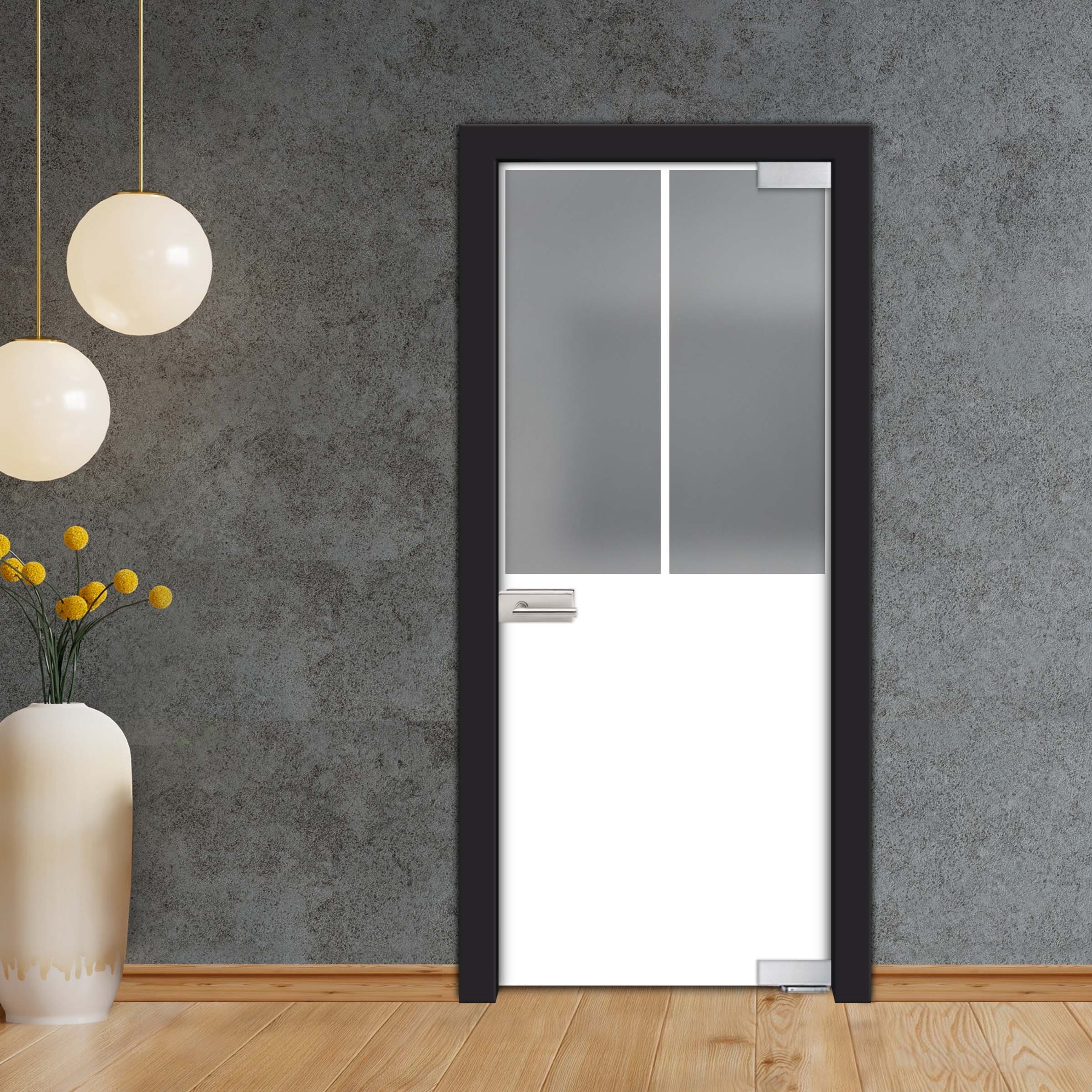 Frameless Industrial Pivot Glass Door (Black Hardware Complete Kit) PGLF-4142