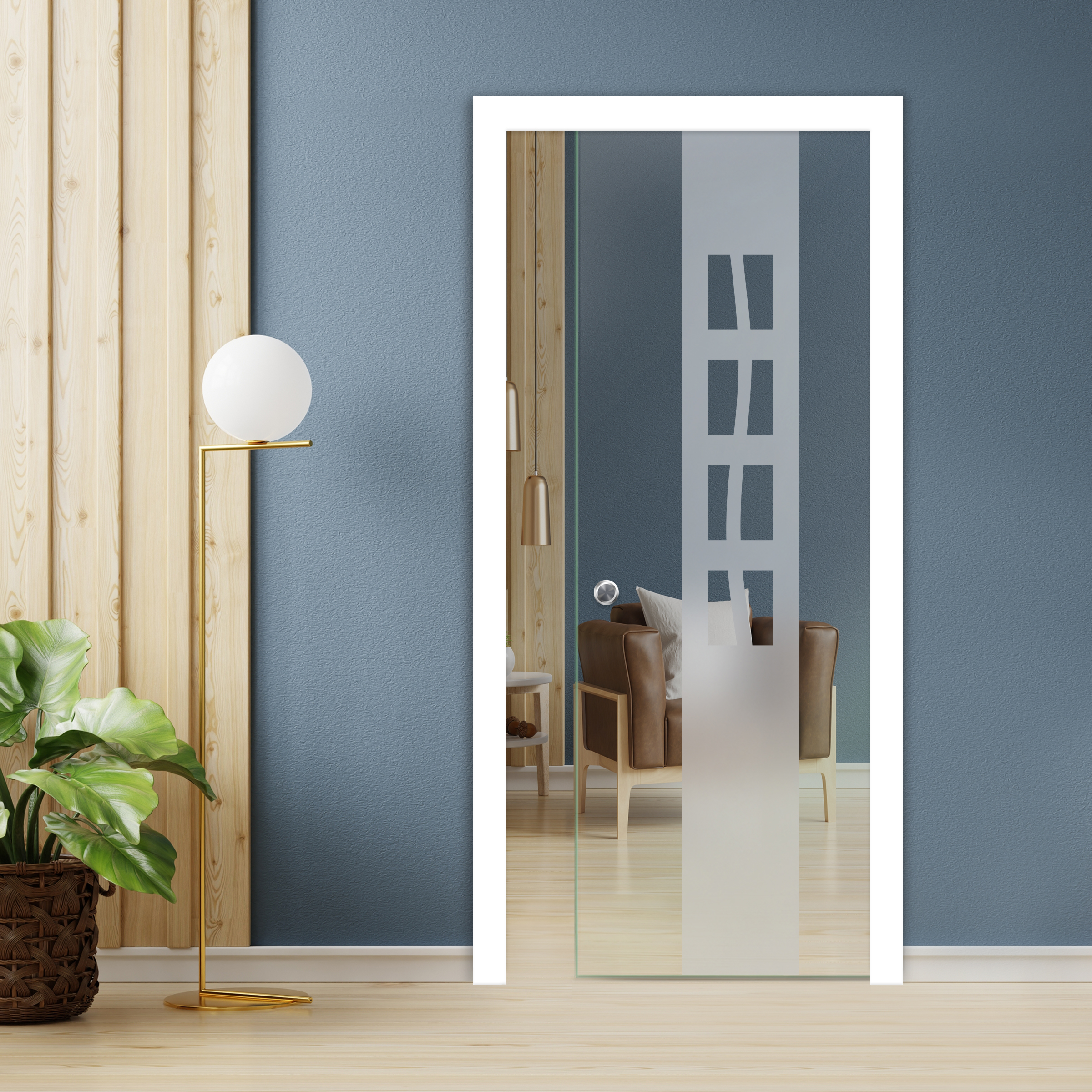 Pocket Glass Barn Door With Recessed Grip