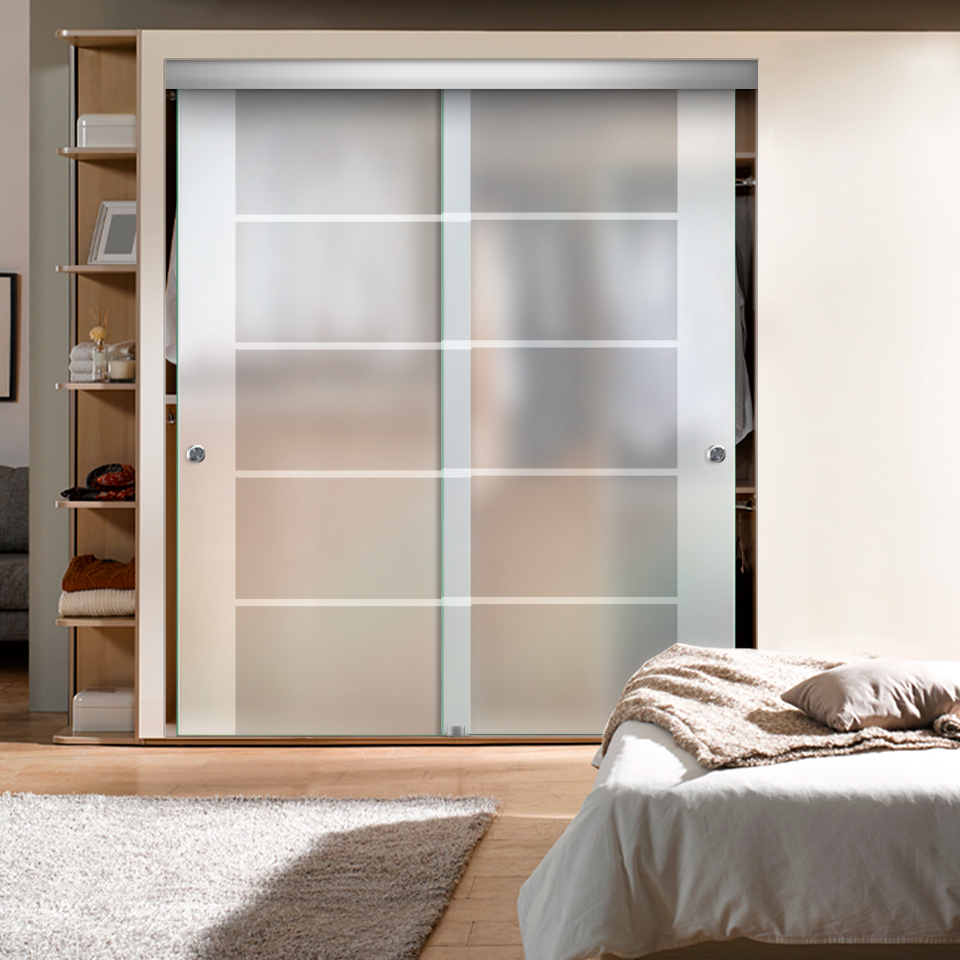 Frameless 2 Leaf Sliding Closet Bypass Glass Door (Full-private)