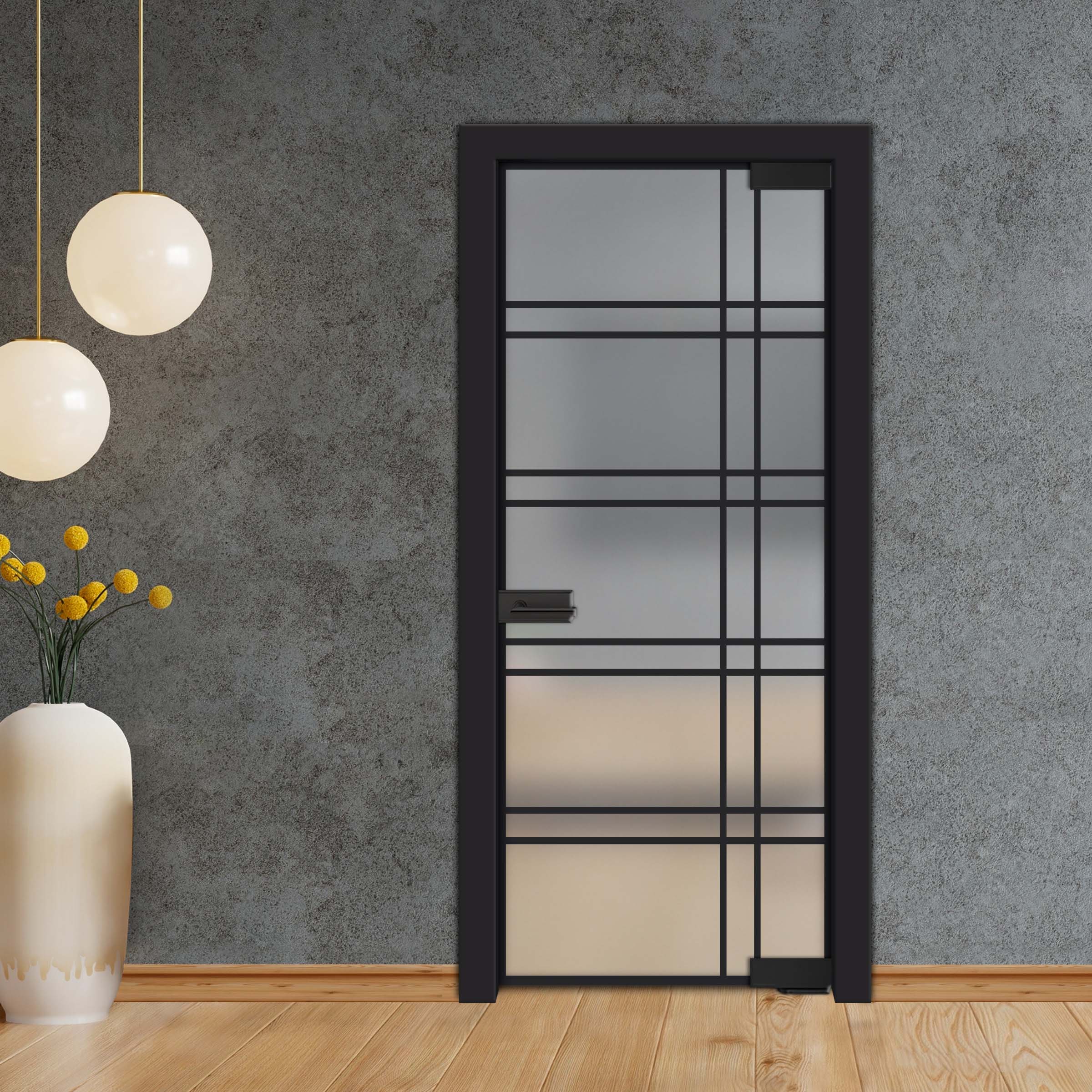 Frameless Industrial Pivot Glass Door (Black Hardware Complete Kit) PGLF-4146