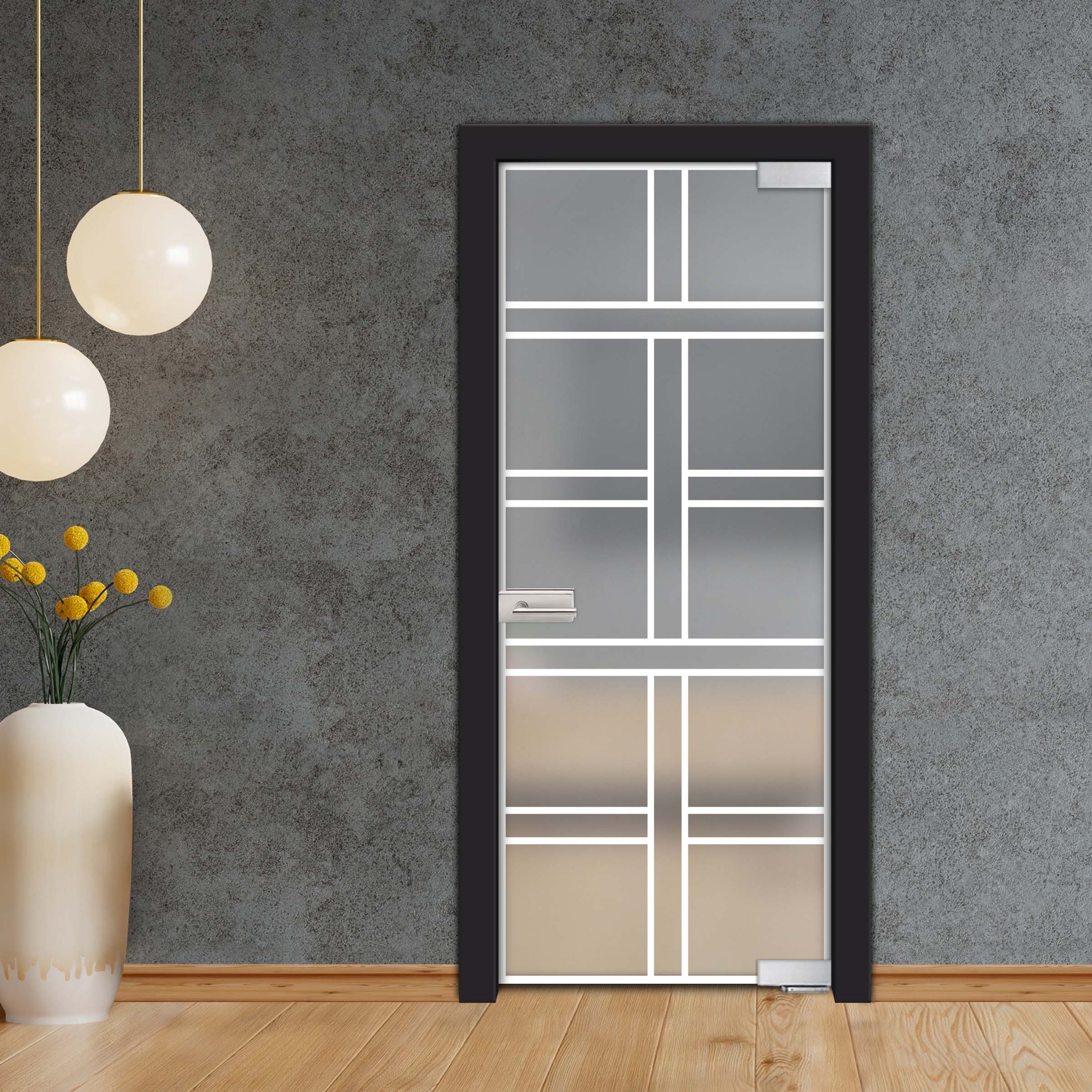 Frameless Industrial Pivot Glass Door (Black Hardware Complete Kit) PGLF-4145